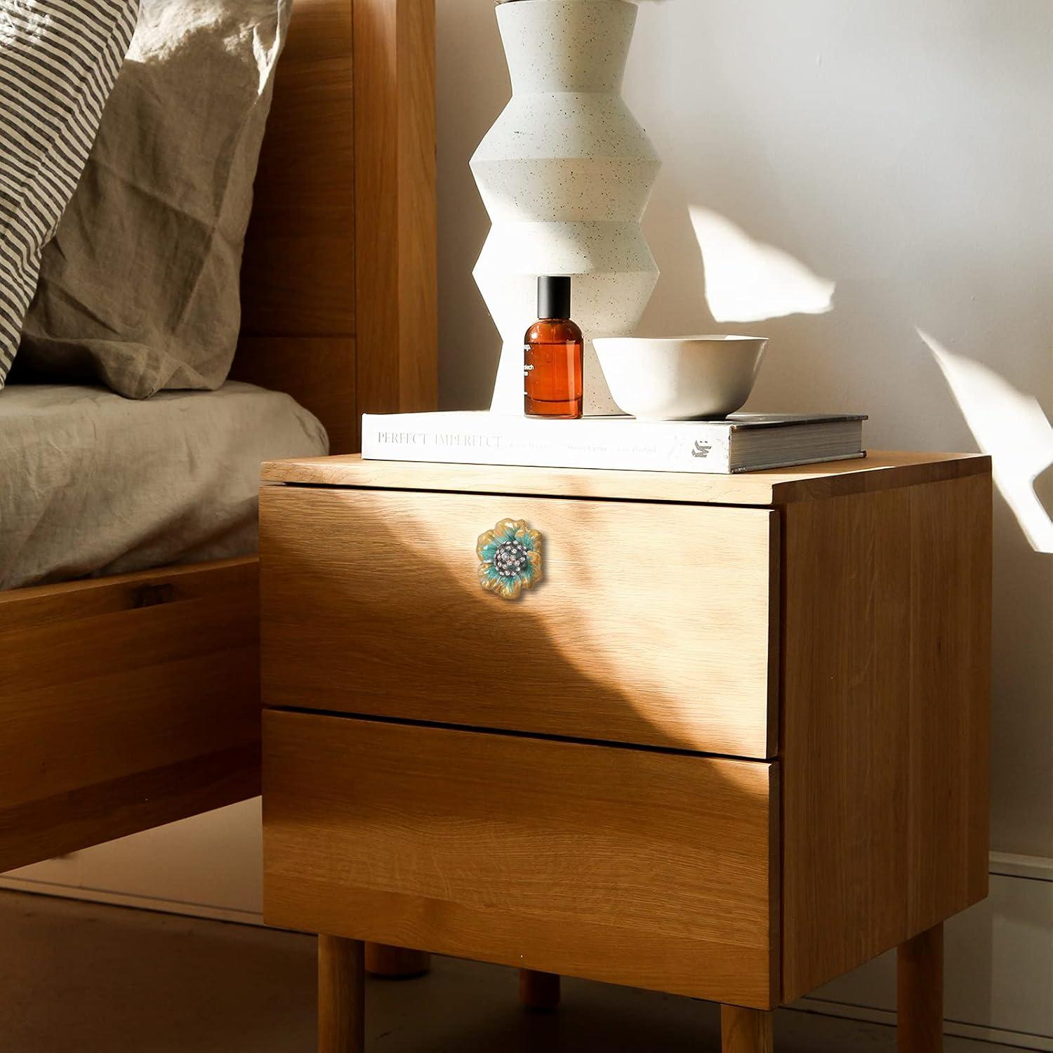 NIKKY HOME Cabinet Knob 2 Pack Flower Drawer Knob Decorative Vintage Door Cupboard Solid Metal Pulls Handles for Furniture Bedroom Living Room Bathroom Kitchen Cabinet Hardware, Green