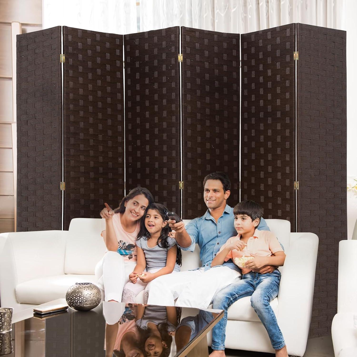 6 Panel  Room Dividers Folding Privacy Screen Partitions Room Dividers Wall Foldable Screen Portable Wood Mesh Woven Design Room Separator Screen for Home Office Bedroom Living Room, Brown