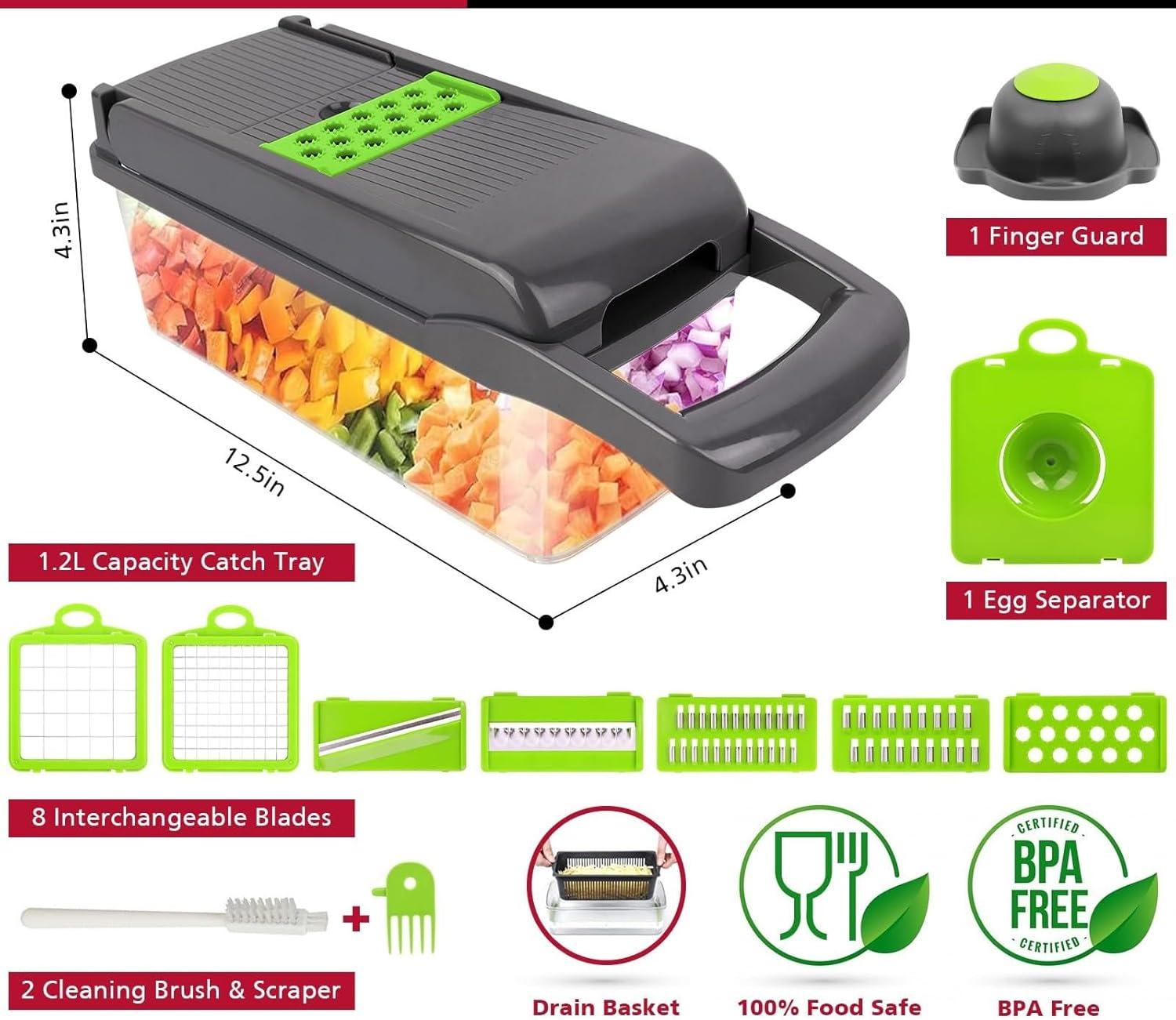 Vegetable Chopper,Pro Onion Chopper,14 in1 Multifunctional Food Chopper,Kitchen Veggie Chopper with 8 Blades,Vegetable Chopper With Container ,Vegetable Slicer Dicer Cutter,Salad,Garlic Chopper