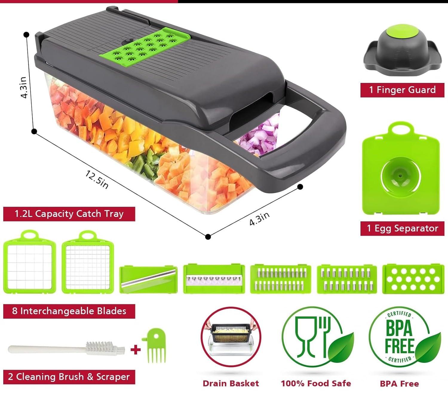 Vegetable Chopper,Pro Onion Chopper,14 in1 Multifunctional Food Chopper,Kitchen Veggie Chopper with 8 Blades,Vegetable Chopper With Container ,Vegetable Slicer Dicer Cutter,Salad,Garlic Chopper