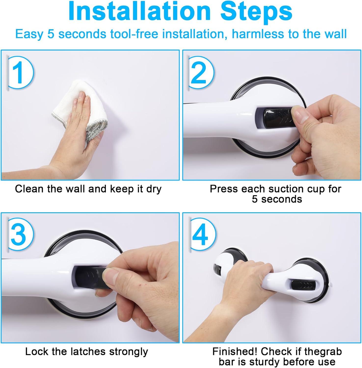 Shower Grab Bars for Seniors, 250BL Shower Handles for Elderly Suction, Safety Heavy Bathtubs Grab Bars 2PCS Handicap Grab Bars Support for Bathroom/Showers/Toilet