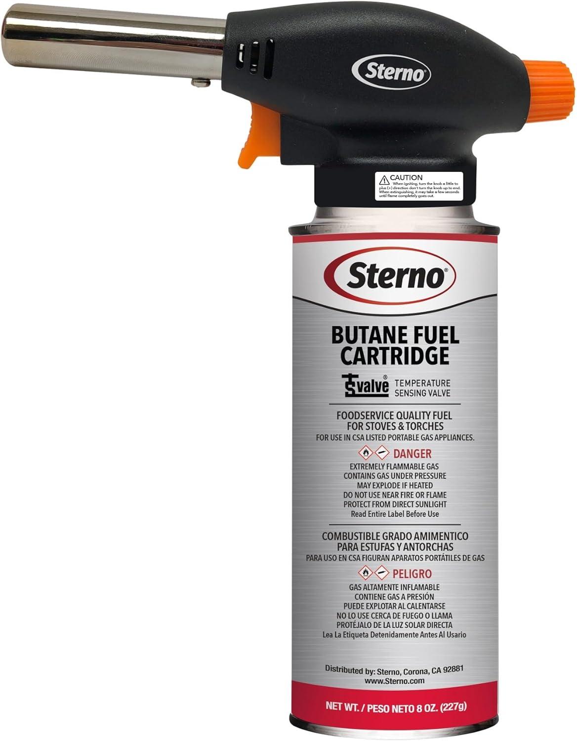 Sterno Butane Torch Lighter - Kitchen Blow Torch & Butane Torch for Cooking, Butane Torch Head with Automatic Safety Shut-Off Sensor - Compatible with Most Butane Fuel Canisters - 1 Handheld Torch