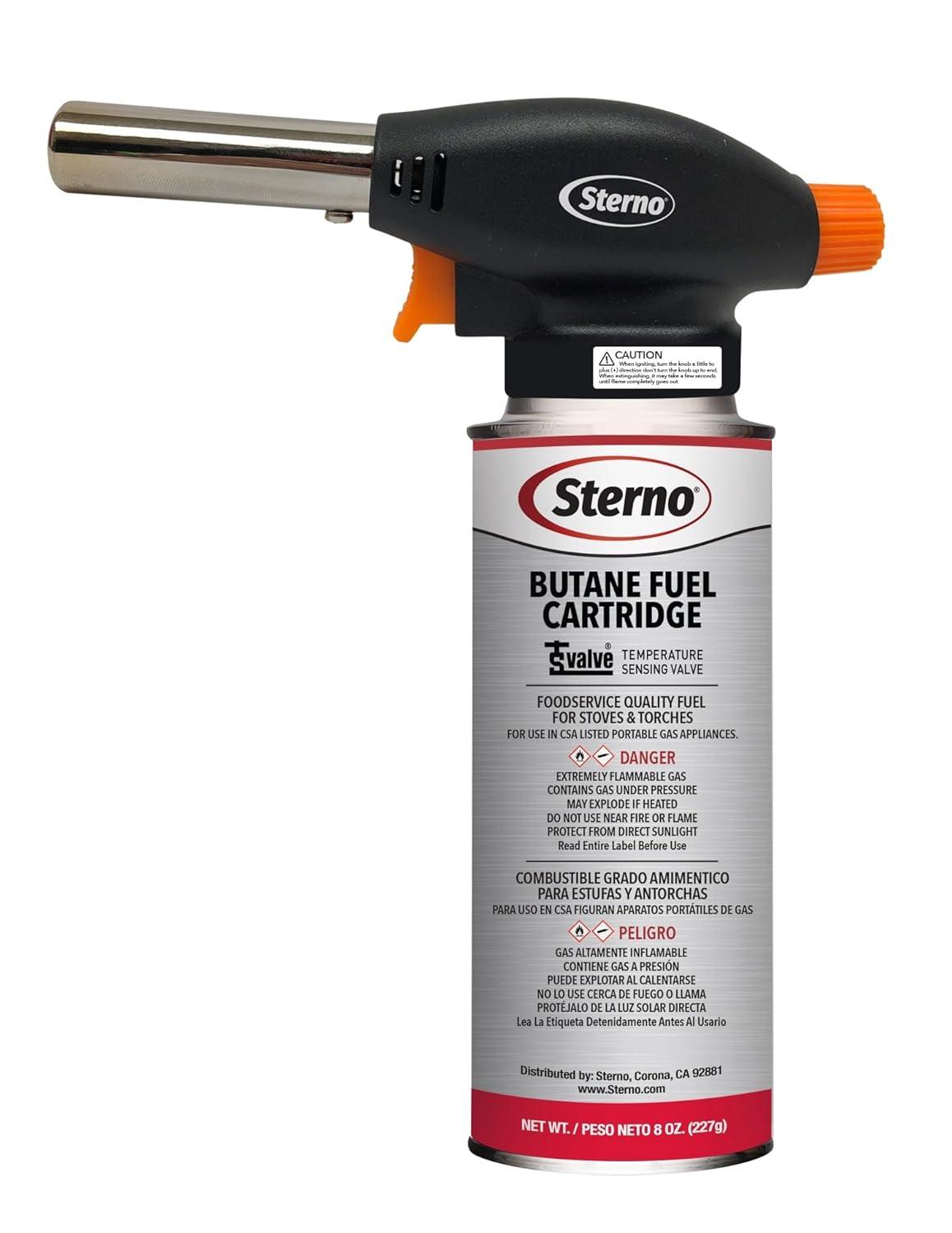 Sterno Butane Torch Lighter - Kitchen Blow Torch & Butane Torch for Cooking, Butane Torch Head with Automatic Safety Shut-Off Sensor - Compatible with Most Butane Fuel Canisters - 1 Handheld Torch