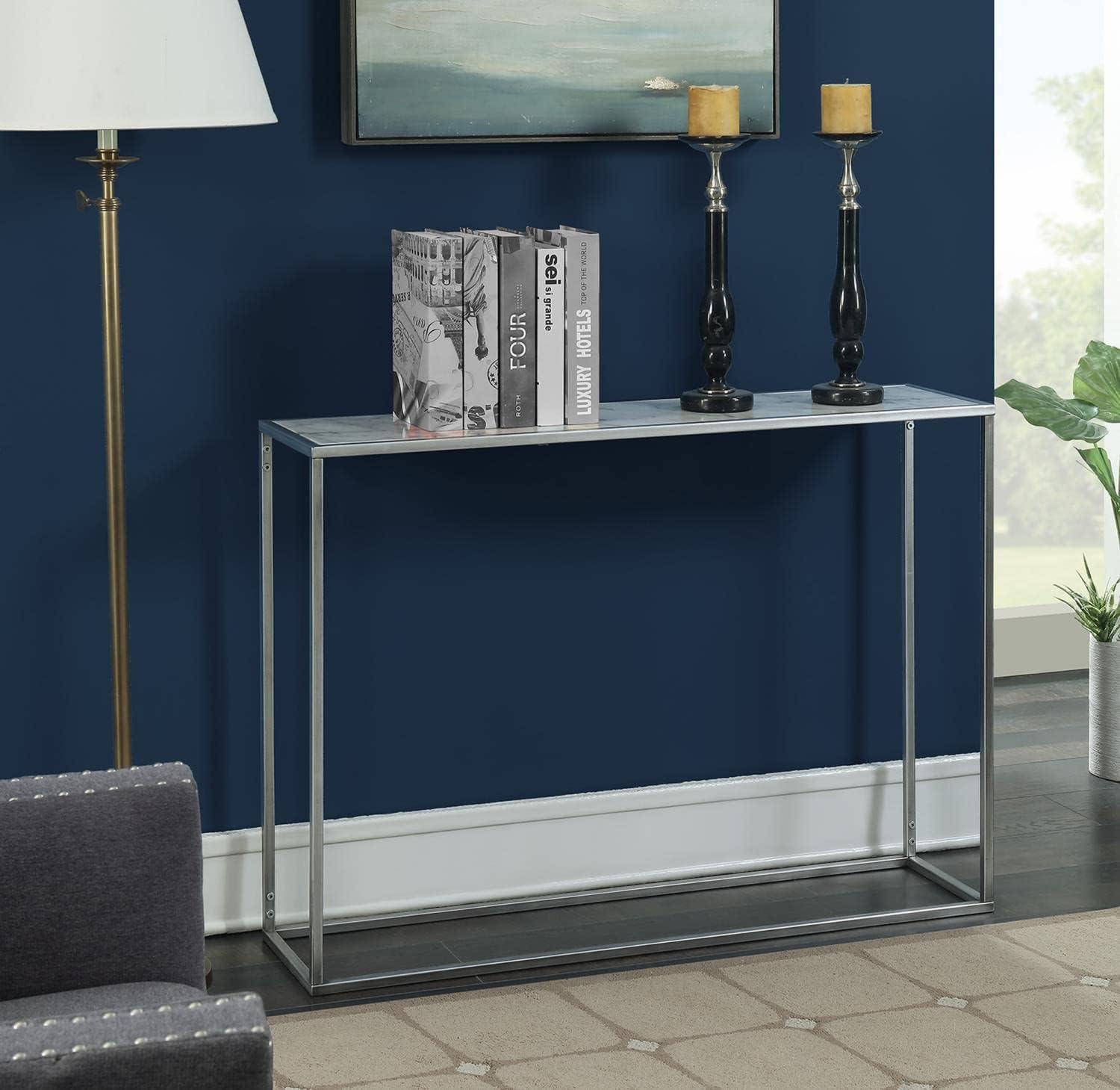 Convenience Concepts Gold Coast Faux Marble Console Table in Silver Metal Finish