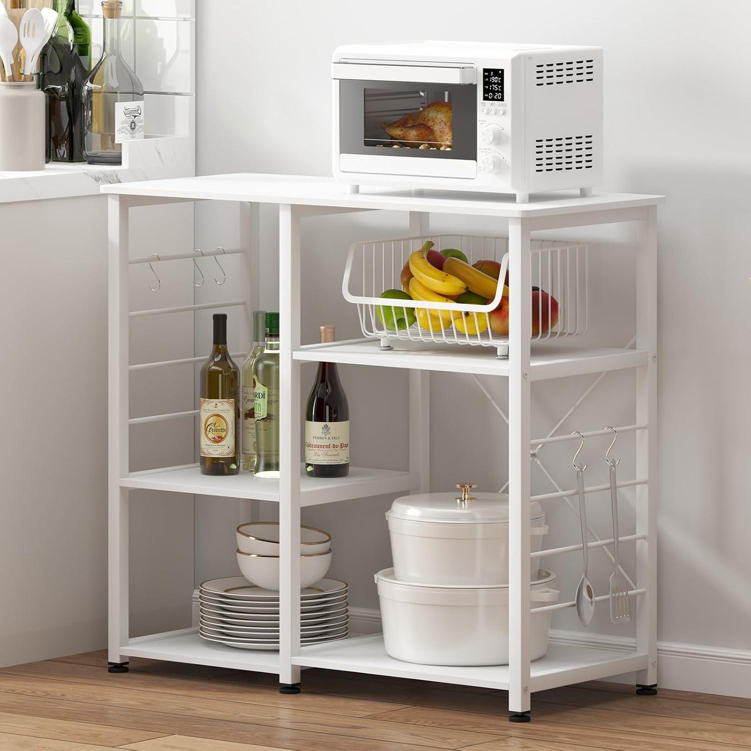 DlandHome Microwave Cart Stand 35.4 inches, Kitchen Baker's Rack Utility Storage Shelf Microwave Stand 3-Tier x 3-Tier for Spice Rack Organizer Workstation Shelf, Vintage