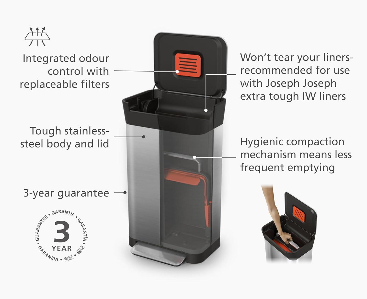 Joseph Joseph Joseph Joseph Titan Trash Compactor with Integrated Odor Control