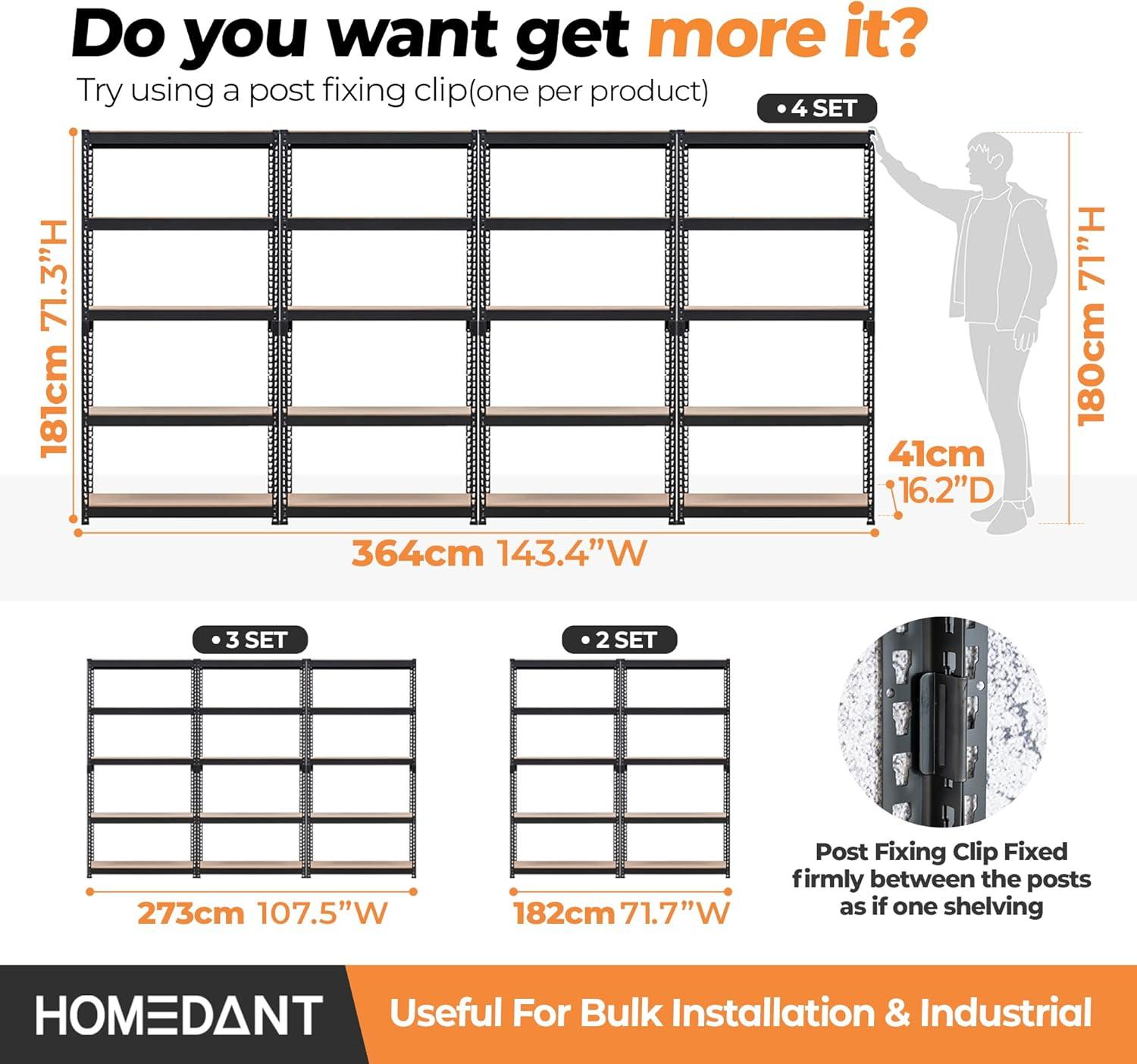 HOMEDANT Korean Thicker Board Steel Storage Shelves 35.9"W x 16.2"D x 71.3"H Garage Metal Rack