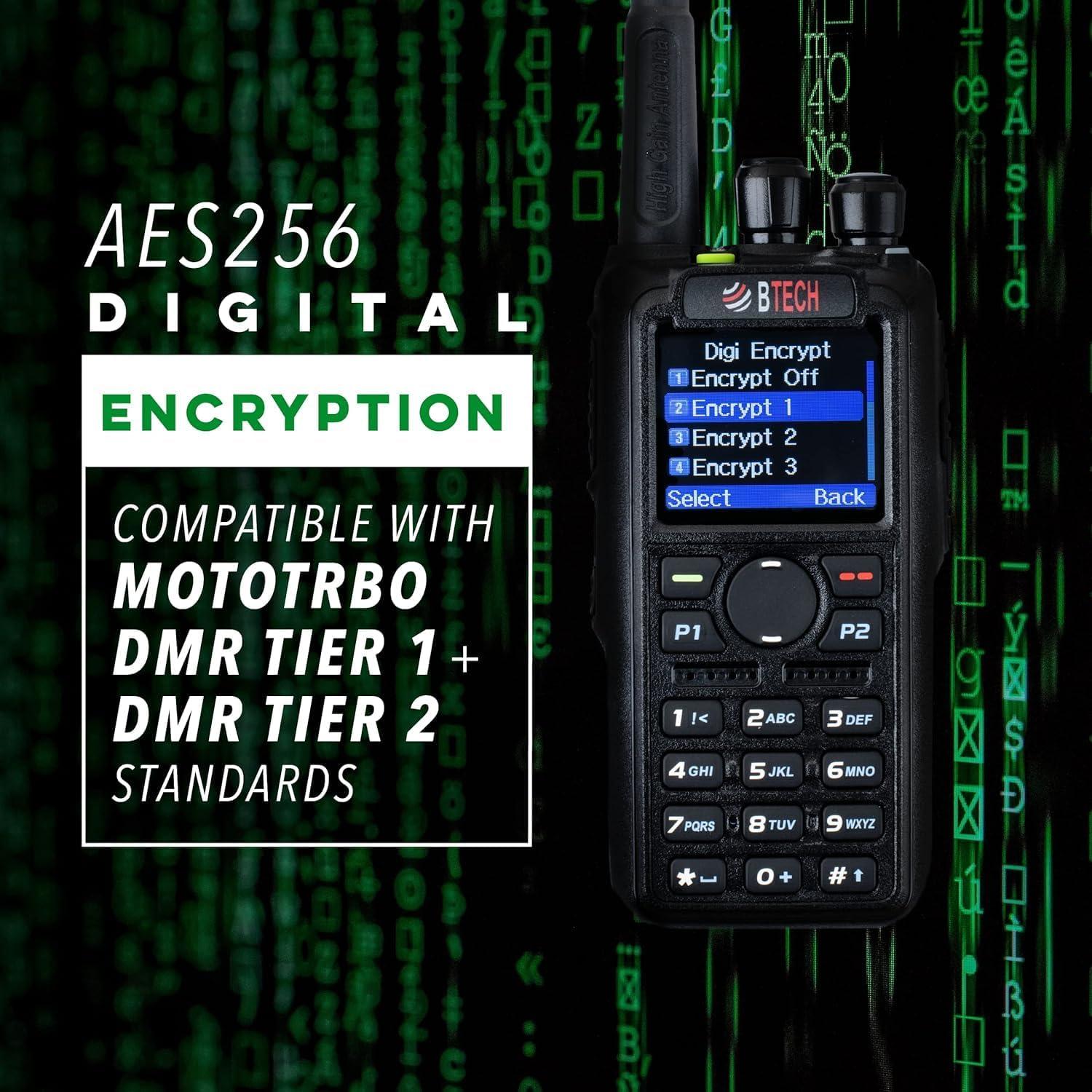BTECH DMR-6X2 (DMR and Analog) 7-Watt Dual Band Two-Way Radio (136-174MHz VHF & 400-480MHz UHF), with GPS and Recording, Includes Full Kit with 2 Batteries, Programming Cable, and More