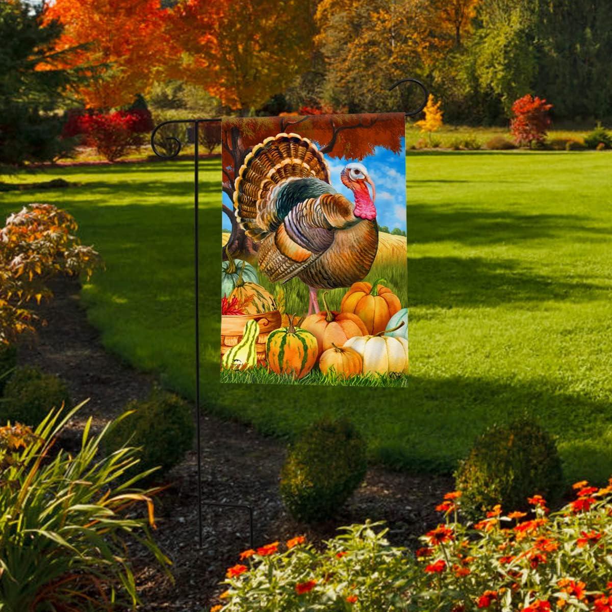 Briarwood Lane Turkey And Pumpkins Fall Garden Flag Thanksgiving Farm Autumn 18" x 12.5"