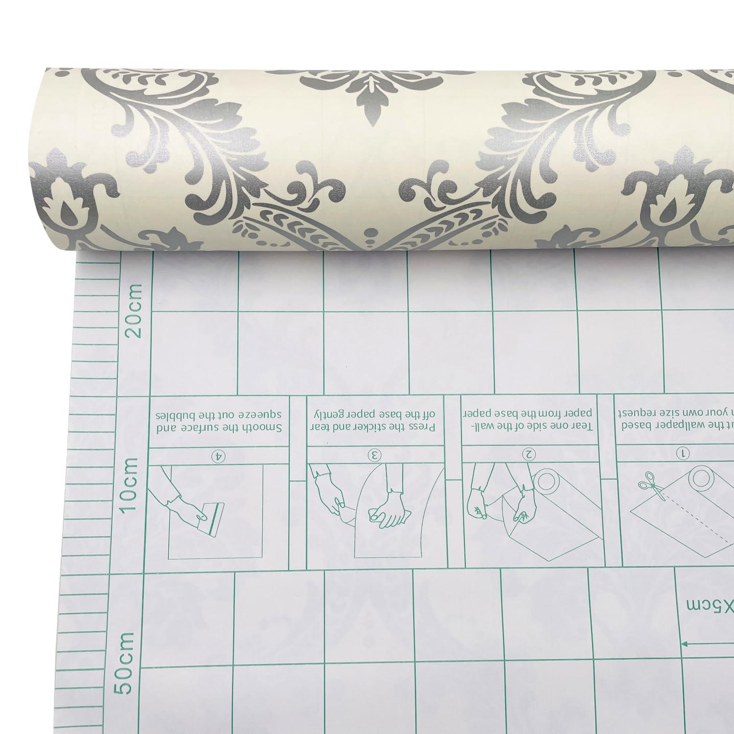 Yifely Vintage Gray Damask Removable PVC Shelf Drawer Liner Home Decor 17x118 Inch