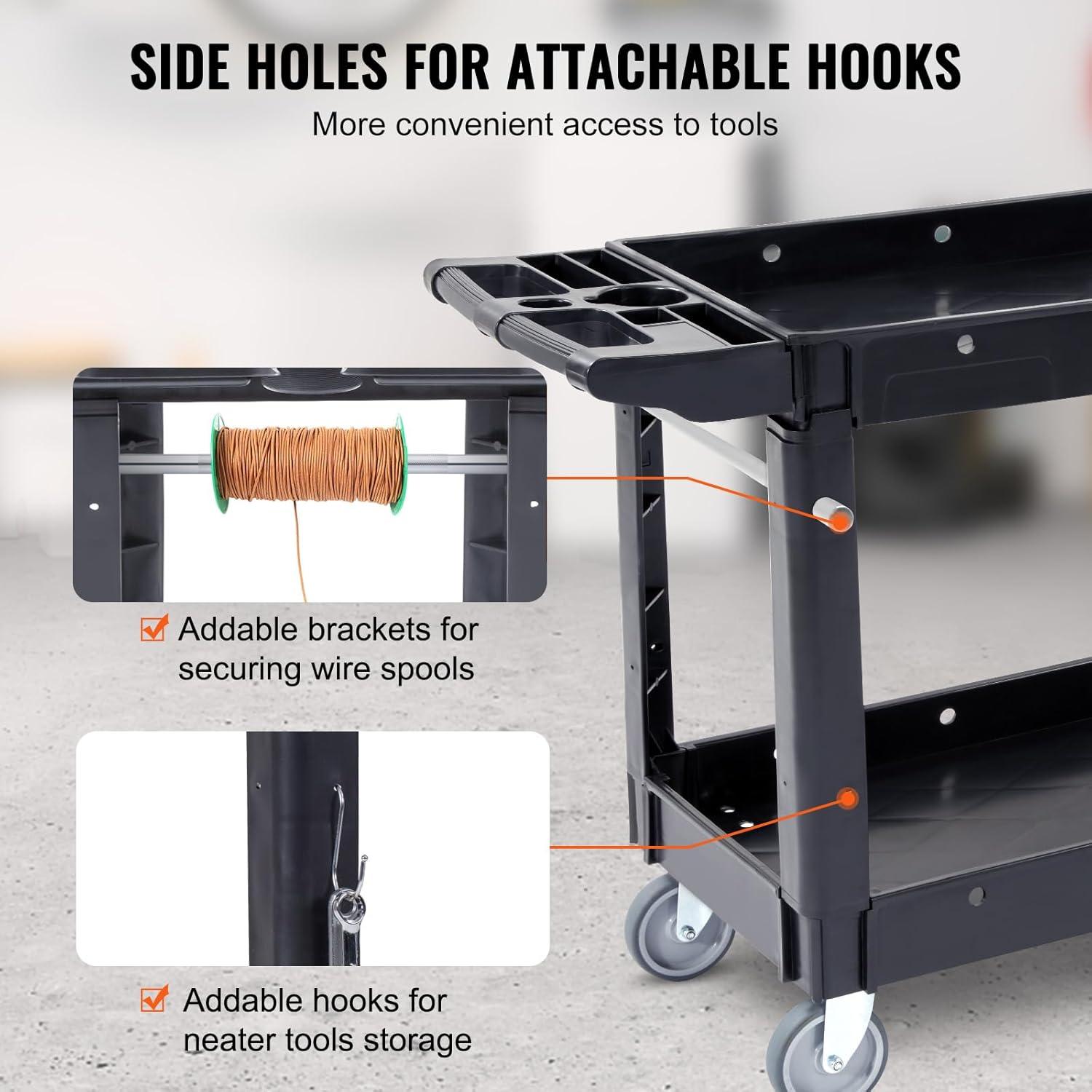 Black Heavy Duty 2-Shelf Rolling Utility Cart with Swivel Wheels