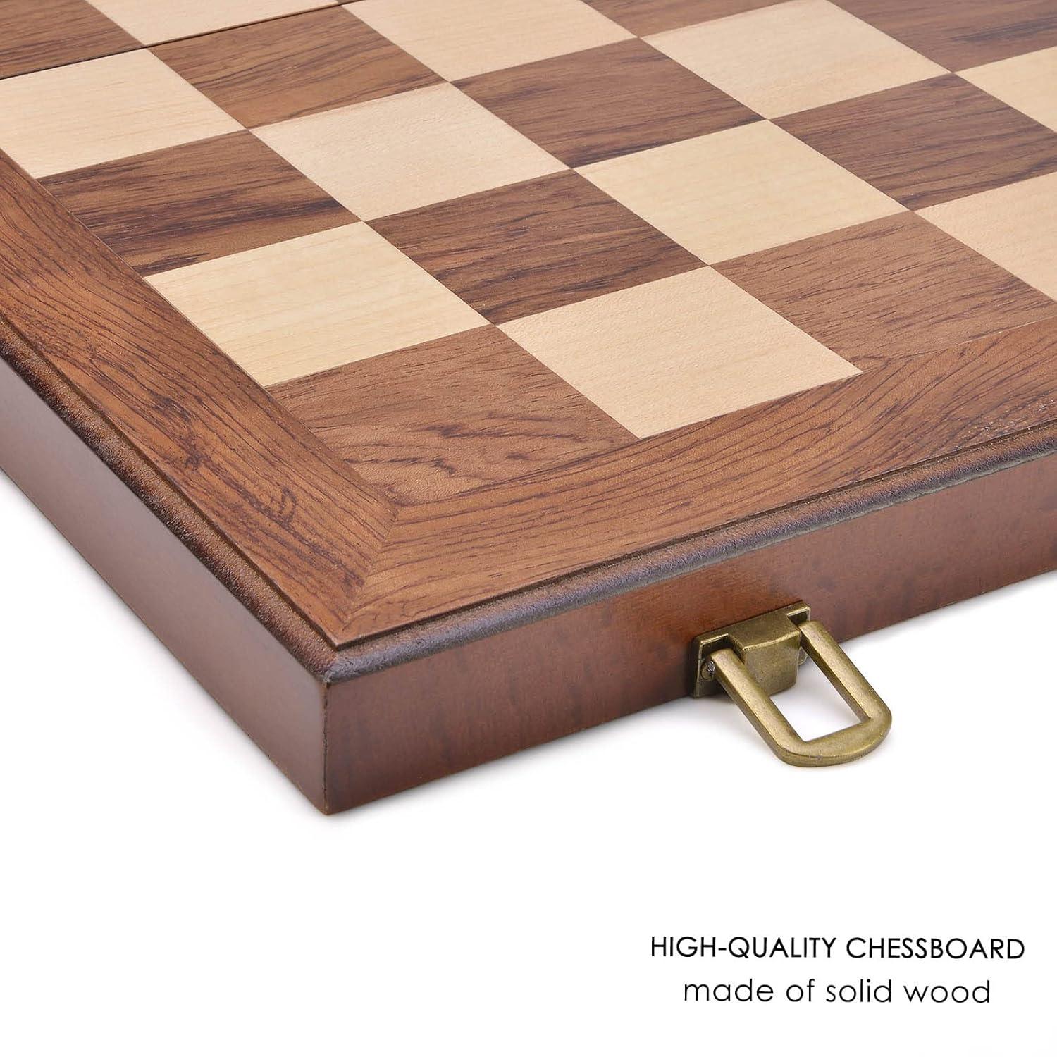 KiddiTouch 15 inch Magnetic Wooden Chess Set 2 in 1 Folding Chess Board Travel Chess Games for Adults and Kids