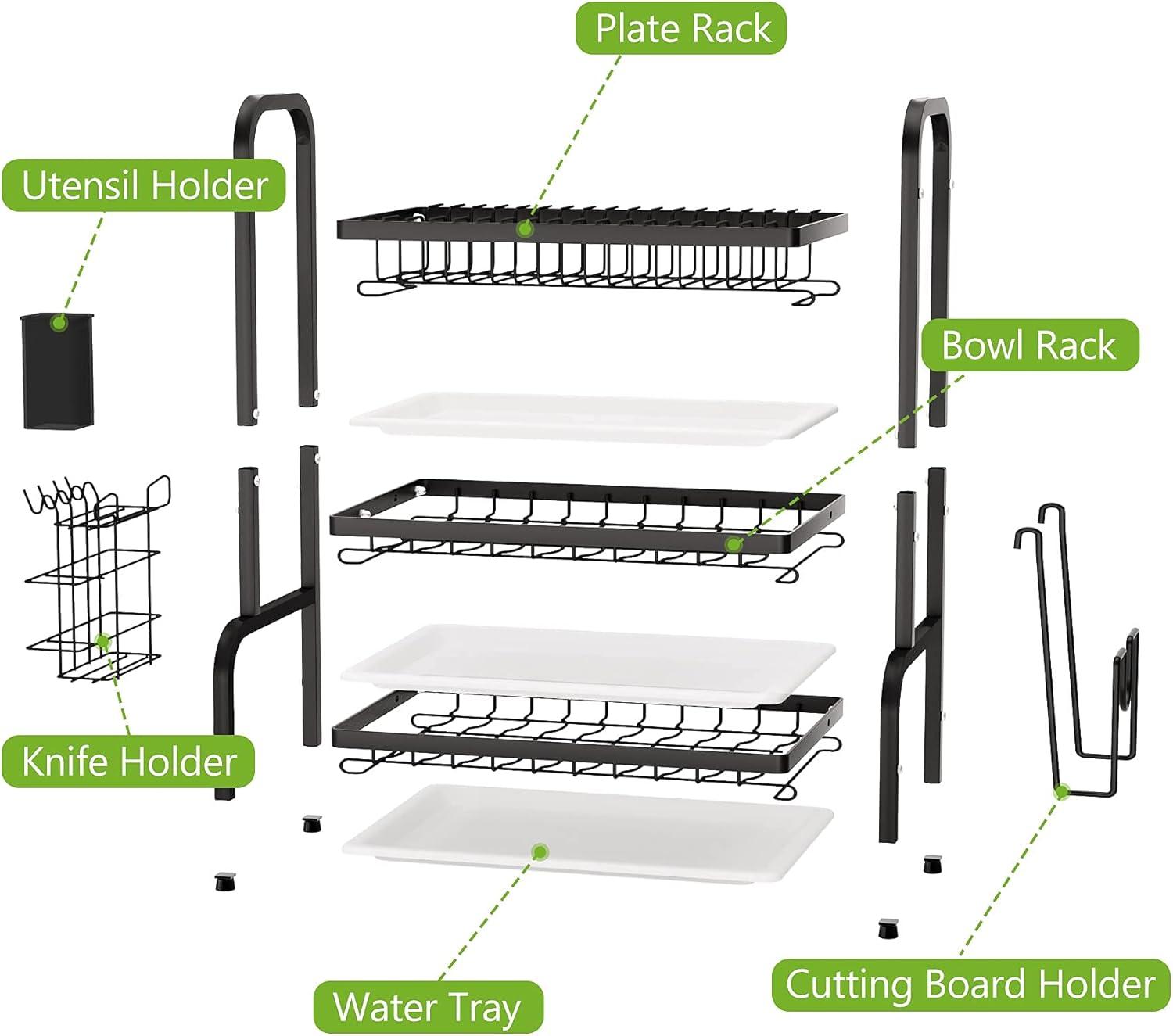 Cipaher Dish Drying Rack 3 Tier Dish Rack with Tray Utensil Holder Large Capacity for Kitchen Counter Organizer Storage