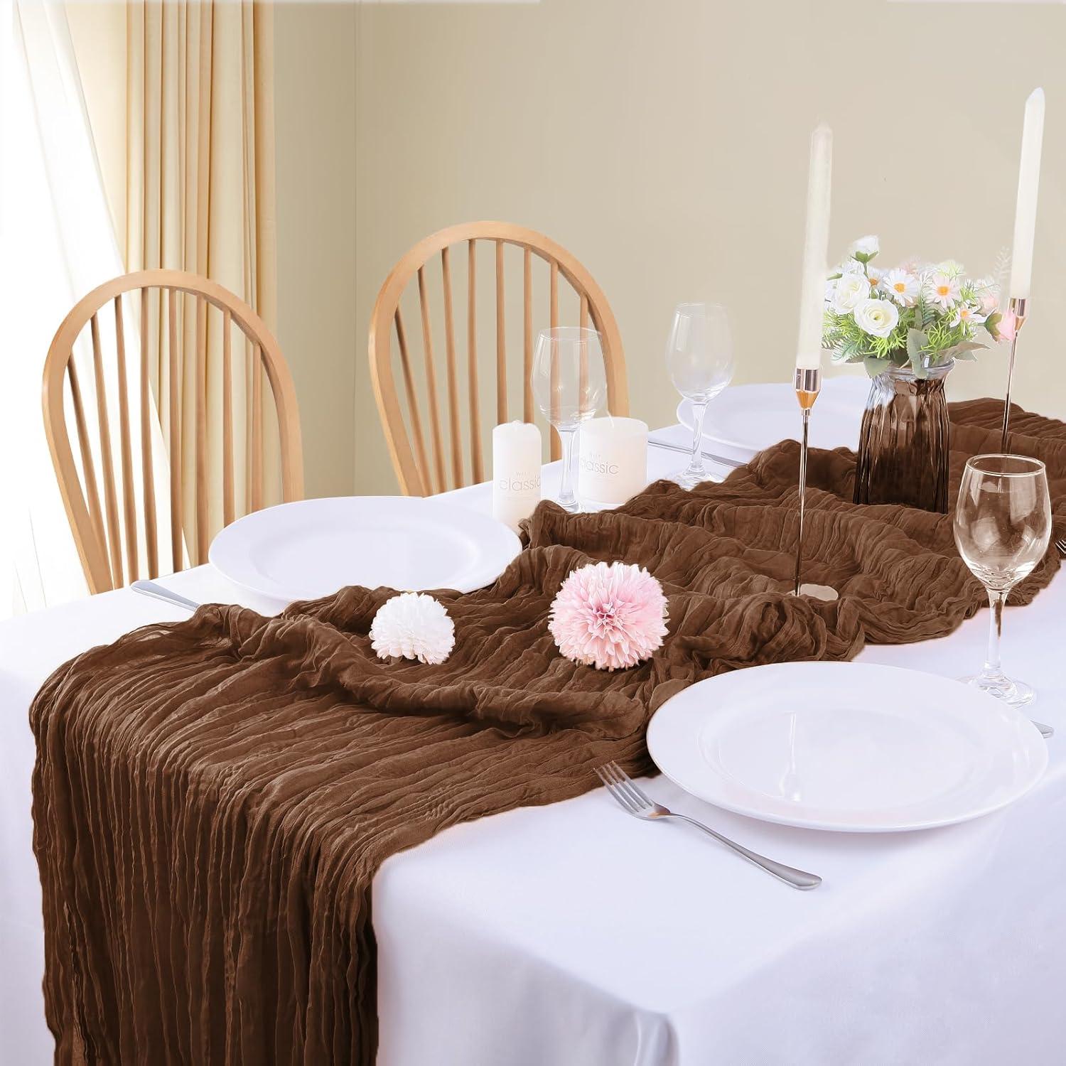 Mint Green Cheesecloth Table Runner 6 Pack 35" Boho Gauze Runner 120 inches Long Tablecloth Runner Rustic Sheer Fabric Bulk for Baby Shower Wedding Bridal Birthday Party Table Decorations