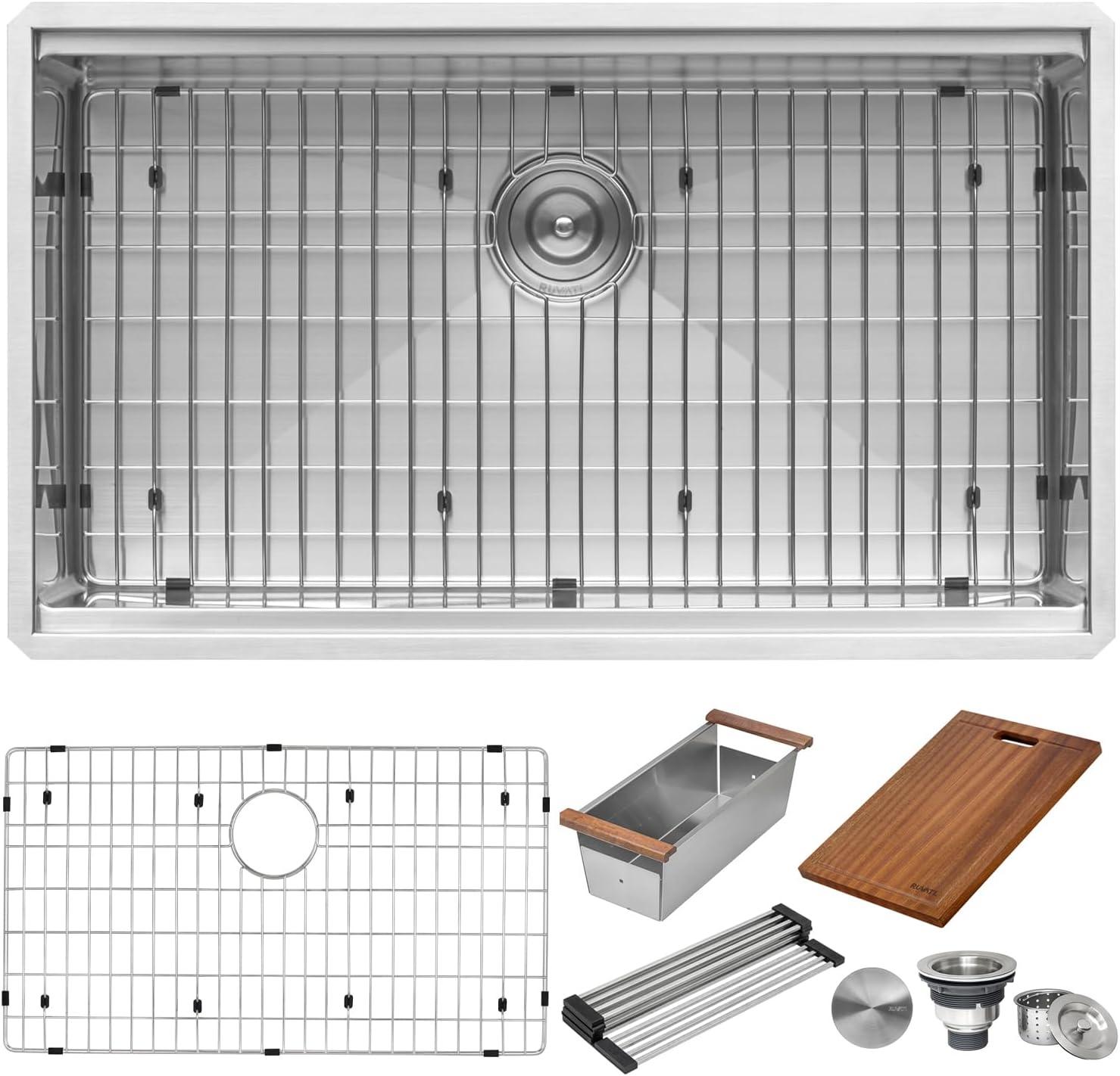 Ruvati Workstation Rounded Corners Undermount Ledge Kitchen Sink with Accessories