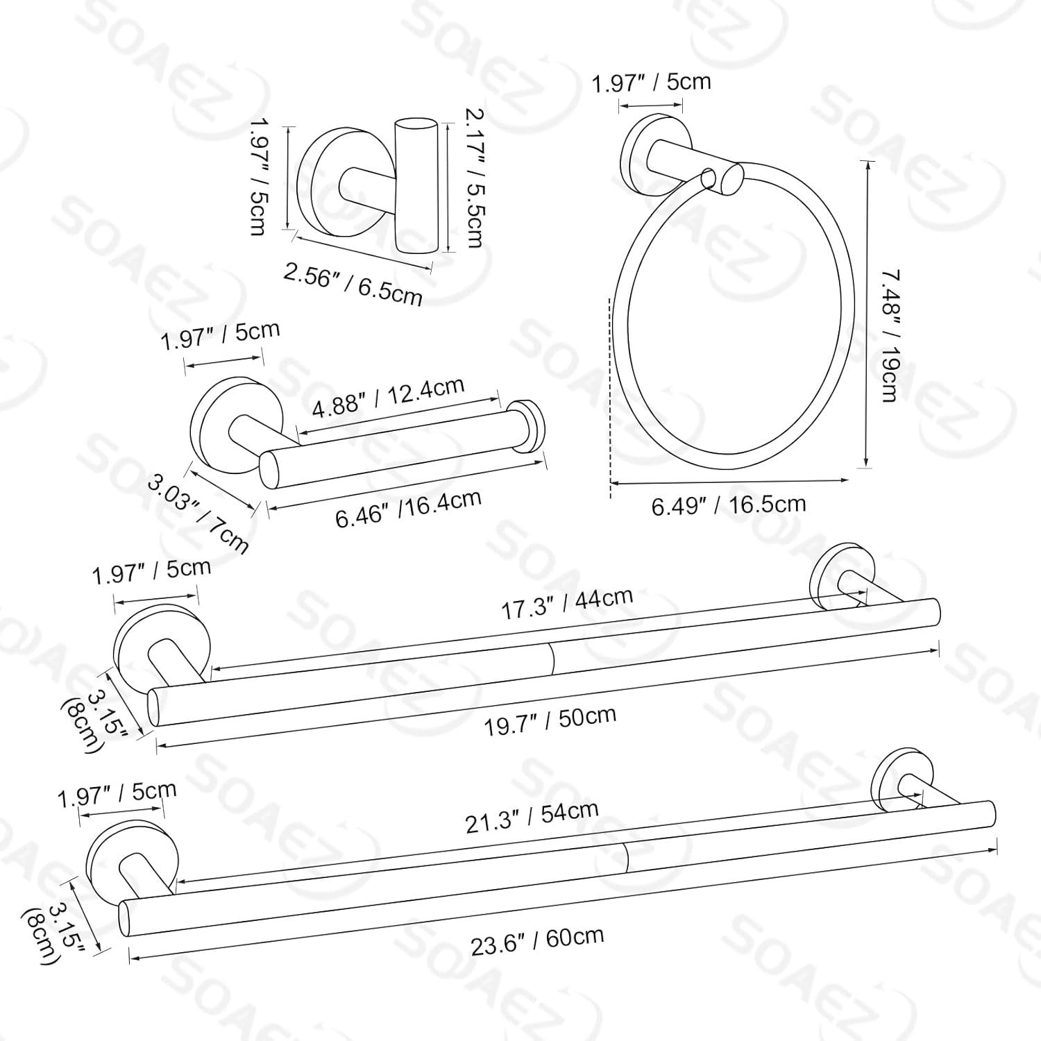 6 Pcs Bathroom Hardware Set Towel Bar Set