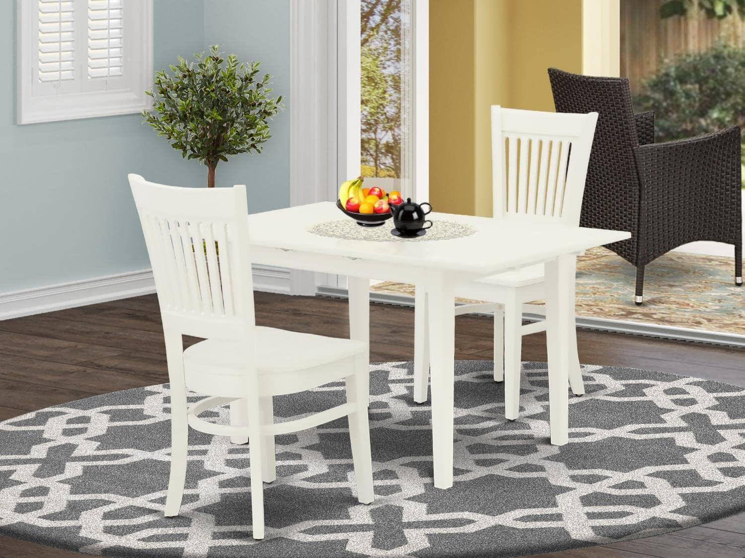 East West Furniture Norfolk 3-piece Table and Dining Chair Set in Linen White