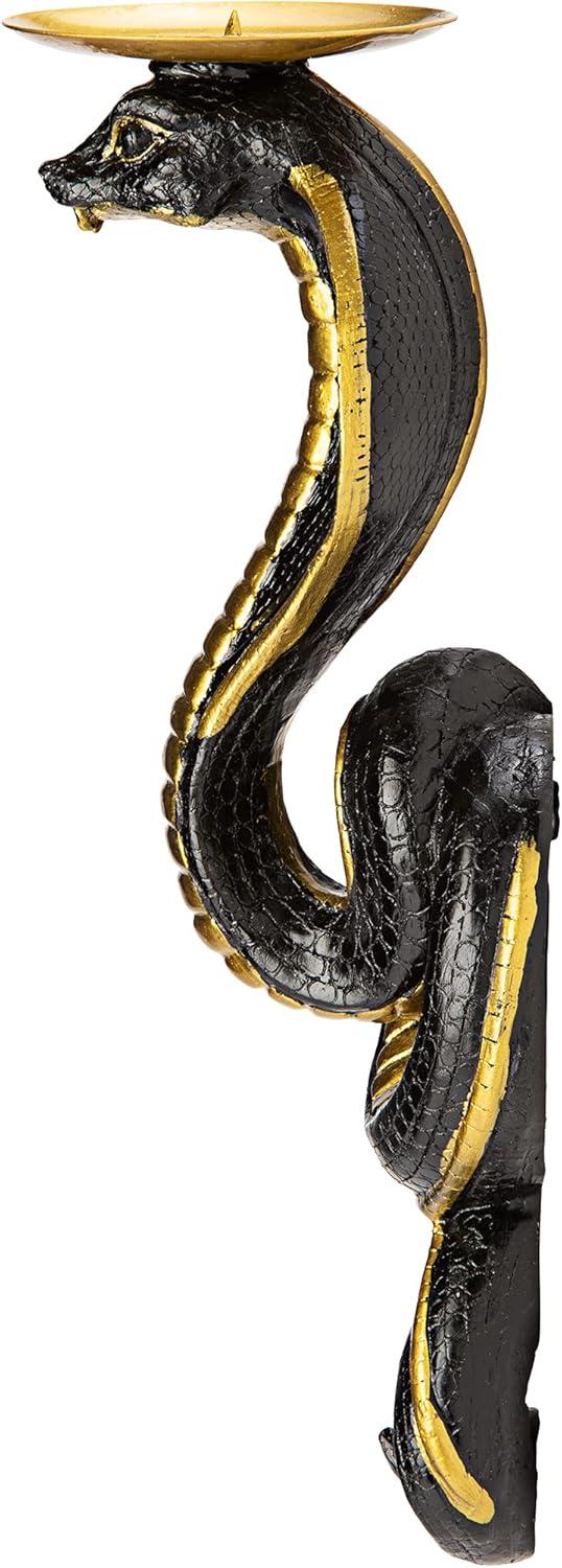 Antiqued Gold Renenutet Cobra Goddess Resin Wall Sconces, Set of Two