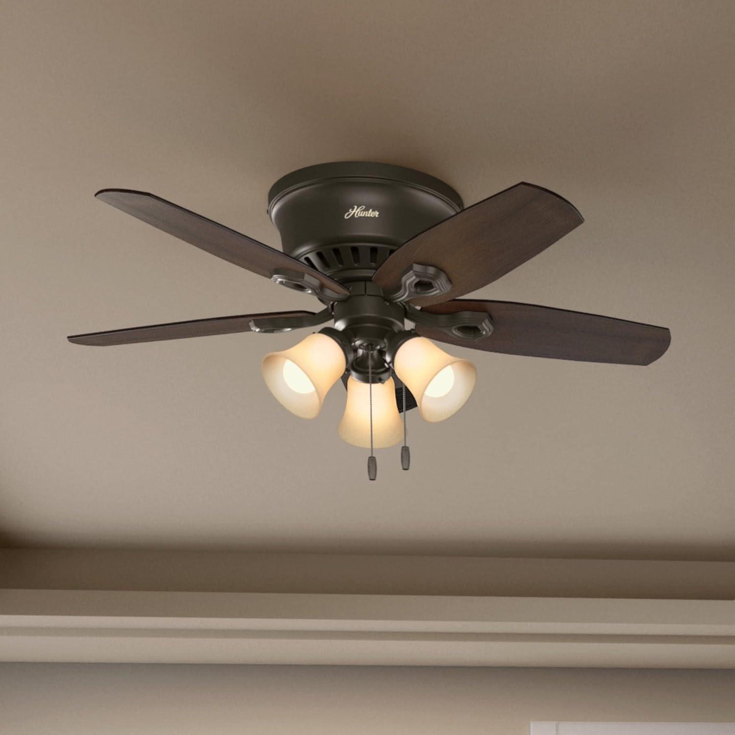 42" Builder Low Profile 5 - Blade Flush Mount Ceiling Fan with Pull Chain and Light Kit Included