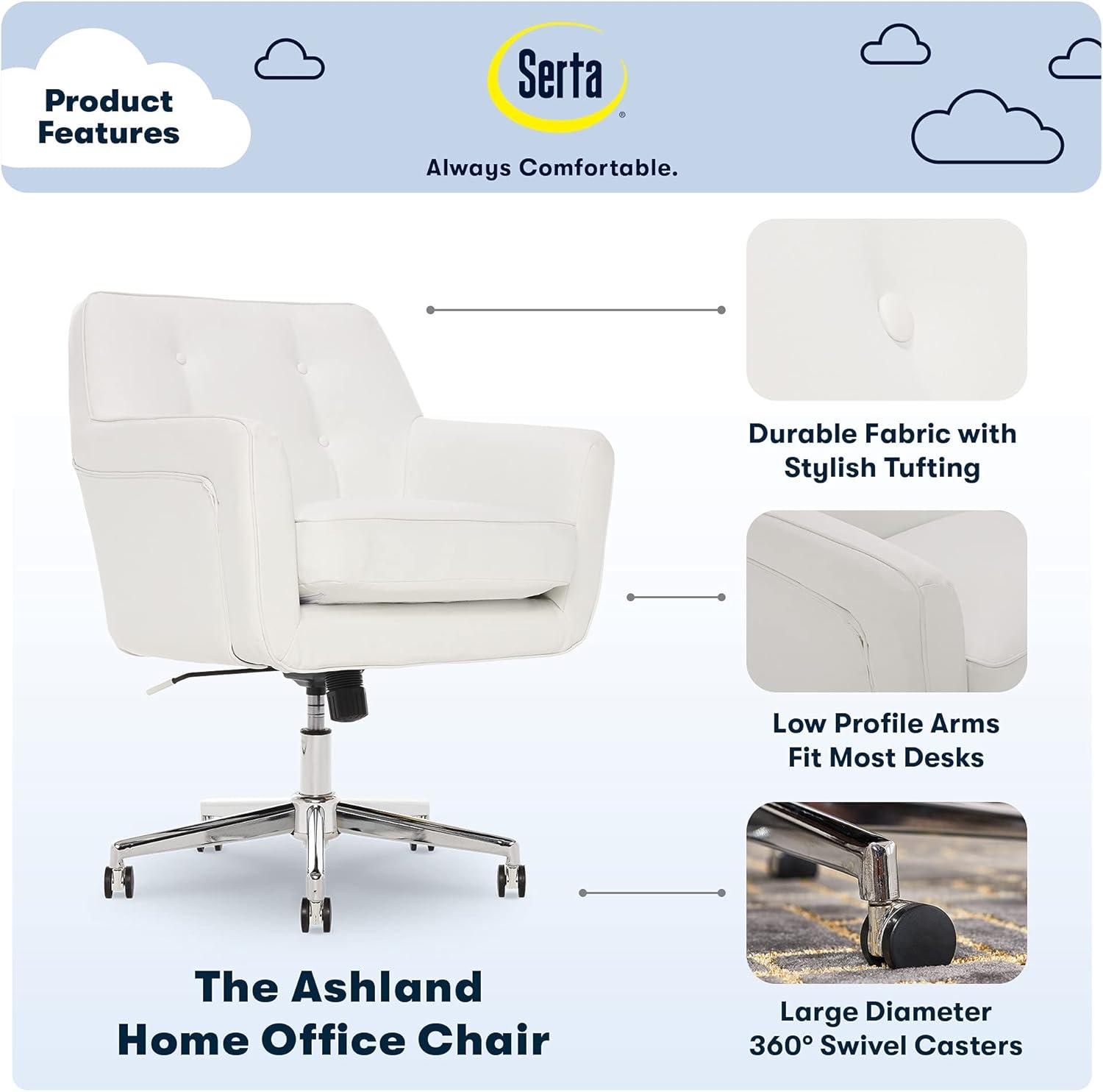 Serta Ashland Modern Office Chair, Mid-Back, Quality Memory Foam Cushion, Metal Base Chrome Finish