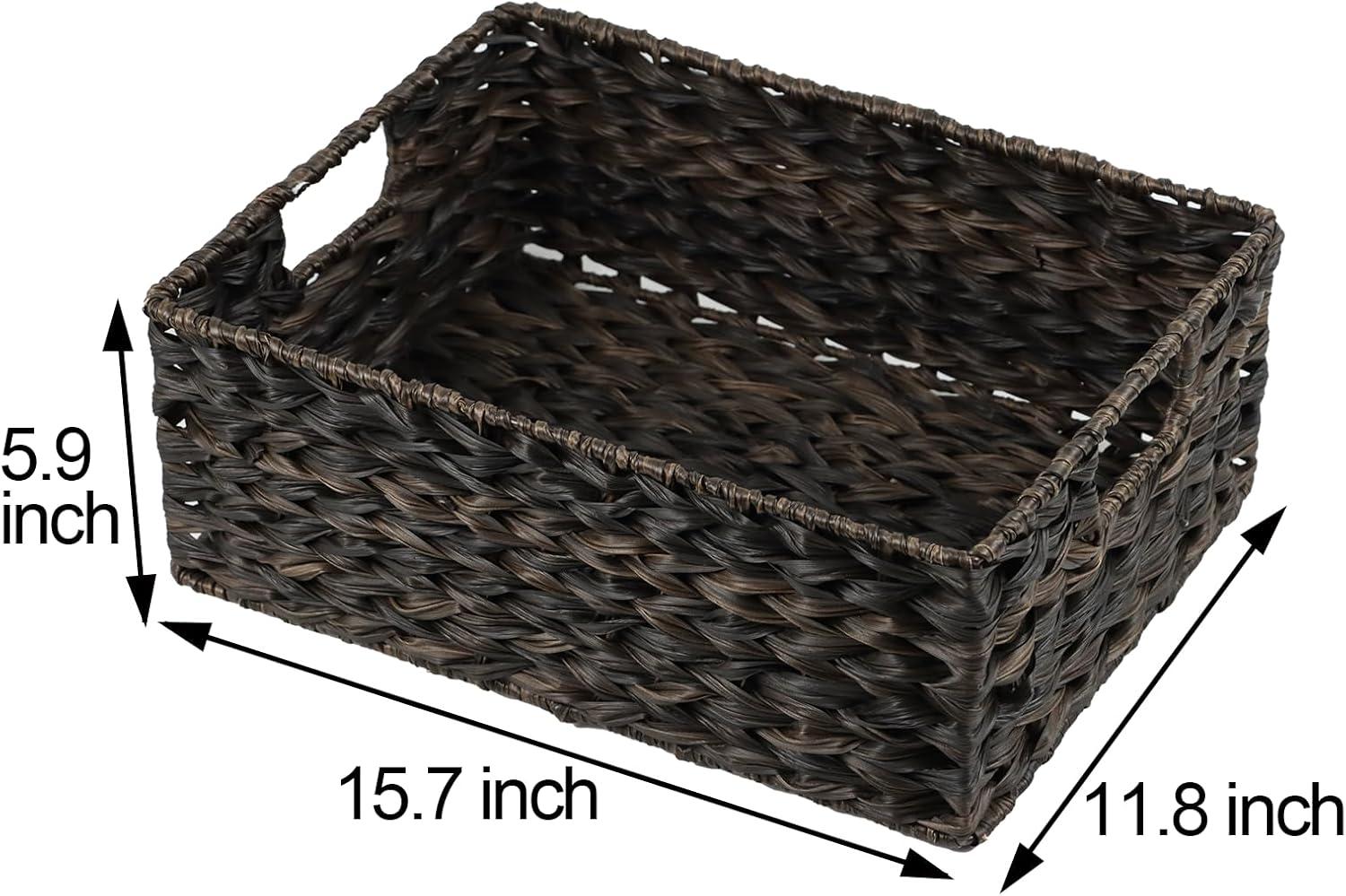 Large Black Woven Plastic Rectangular Storage Basket