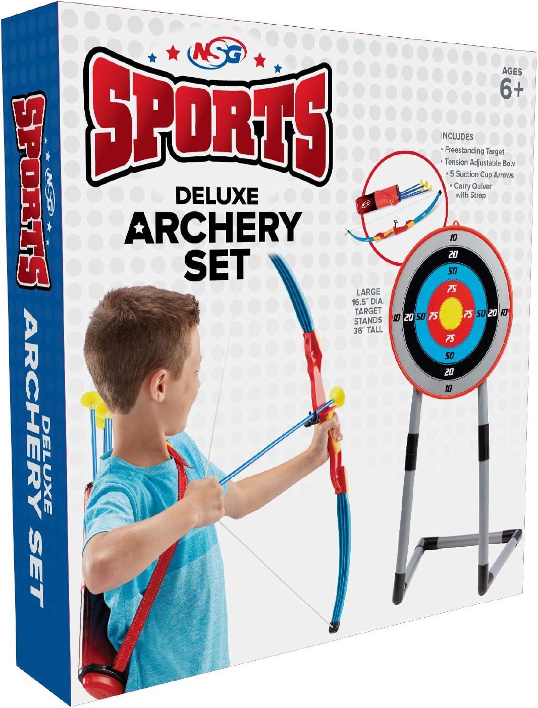 NSG Deluxe Bow & Arrow Archery Set for Kids - Toy Archery Bow with Large Freestanding Target, Suction Cup Arrows, and Quiver - Toys for Children Above 6 Years of Age