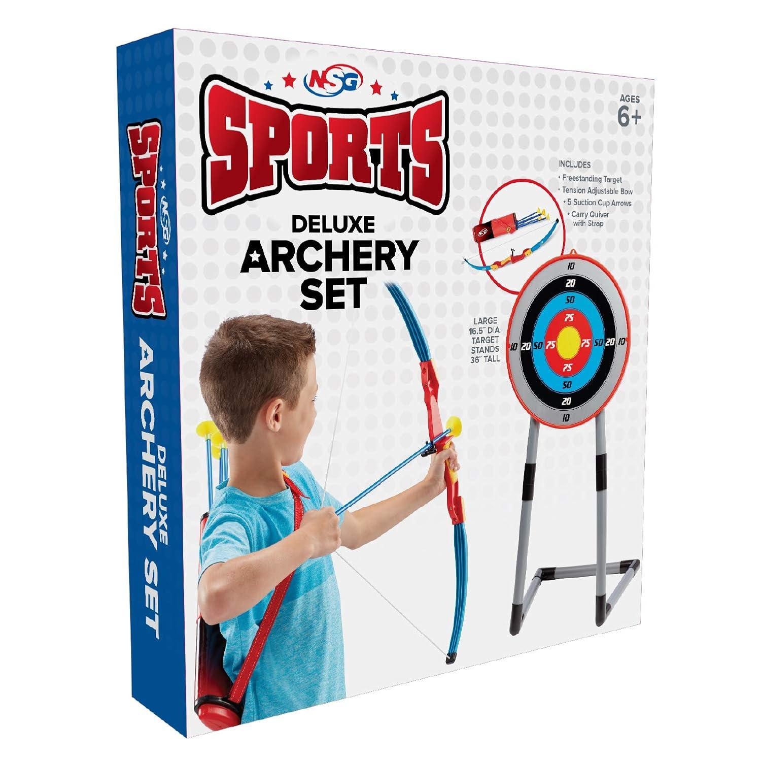 NSG Deluxe Bow & Arrow Archery Set for Kids - Toy Archery Bow with Large Freestanding Target, Suction Cup Arrows, and Quiver - Toys for Children Above 6 Years of Age