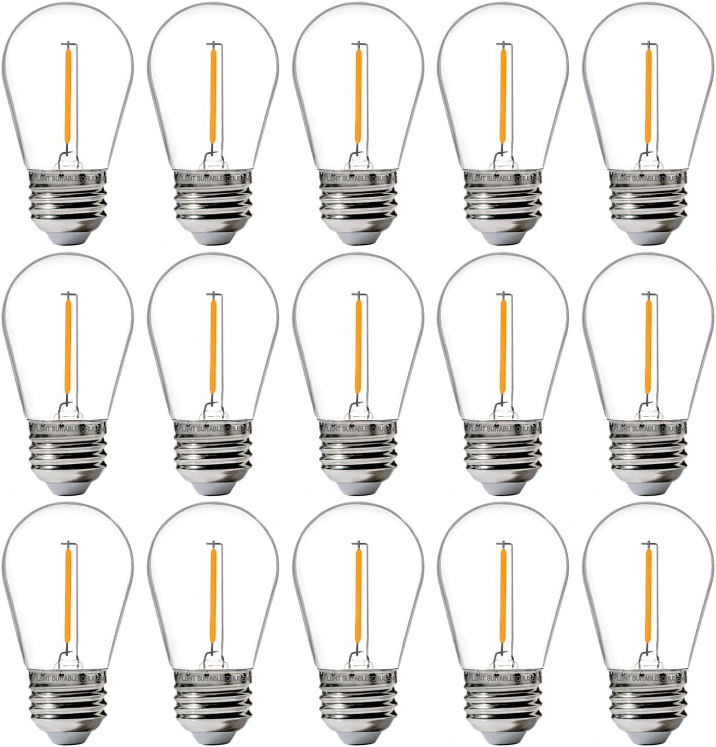 Svater Replacement Bulbs for Outdoor String Lights, 15 Pack S14 LED Bulbs for Patio, E26 Base 1W Bulb Equal to 11W Incandescent, Dimmable,Shatterproof 2700K Warm White