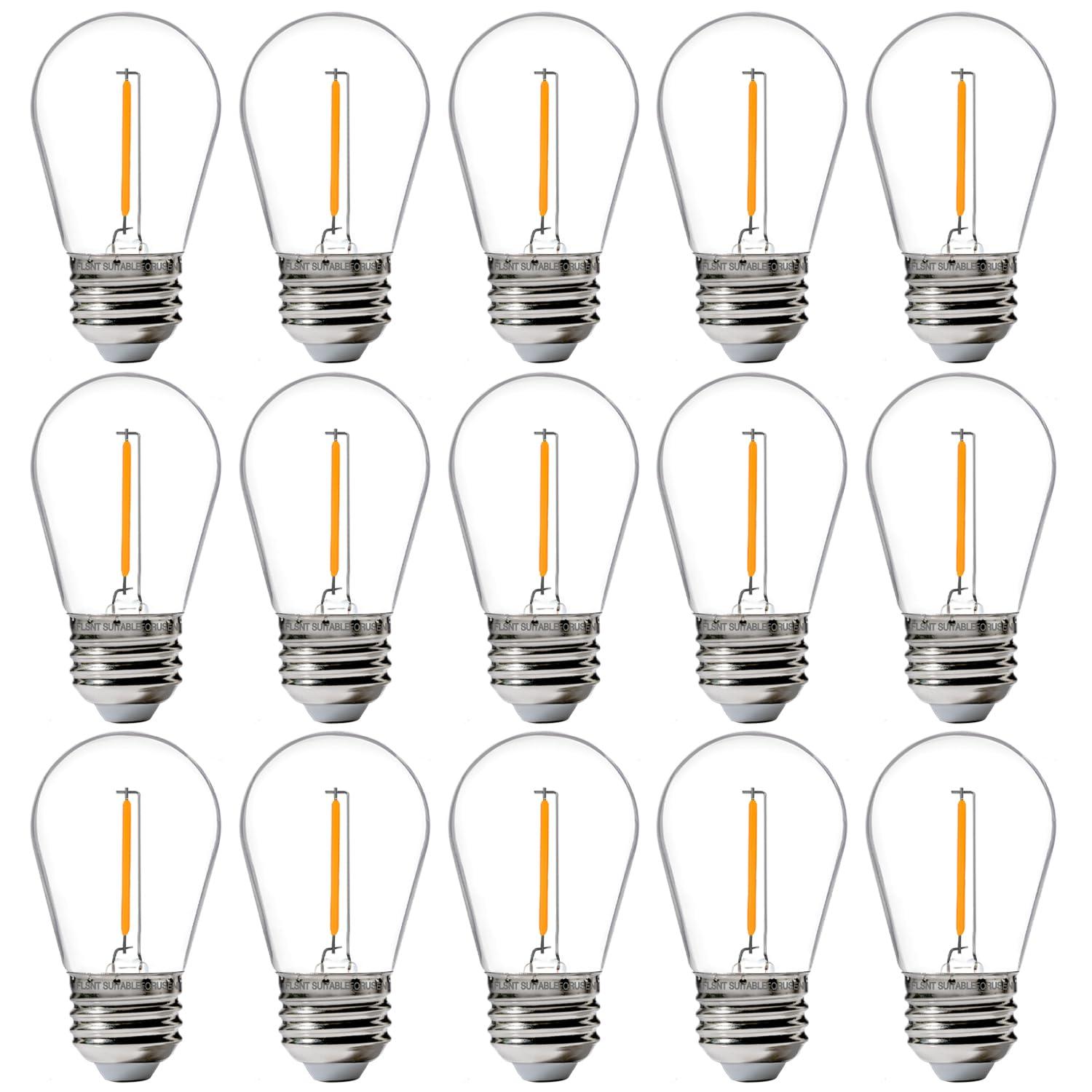Svater Replacement Bulbs for Outdoor String Lights, 15 Pack S14 LED Bulbs for Patio, E26 Base 1W Bulb Equal to 11W Incandescent, Dimmable,Shatterproof 2700K Warm White