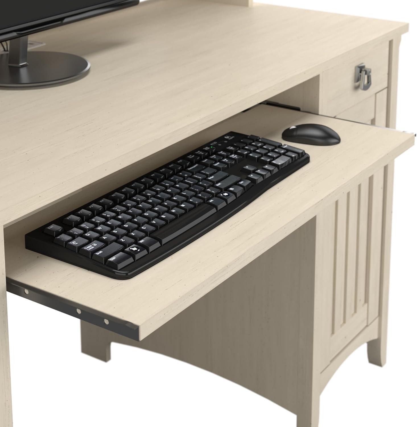 Bush Furniture Salinas 48” Computer Desk & Hutch with Storage, Antique White