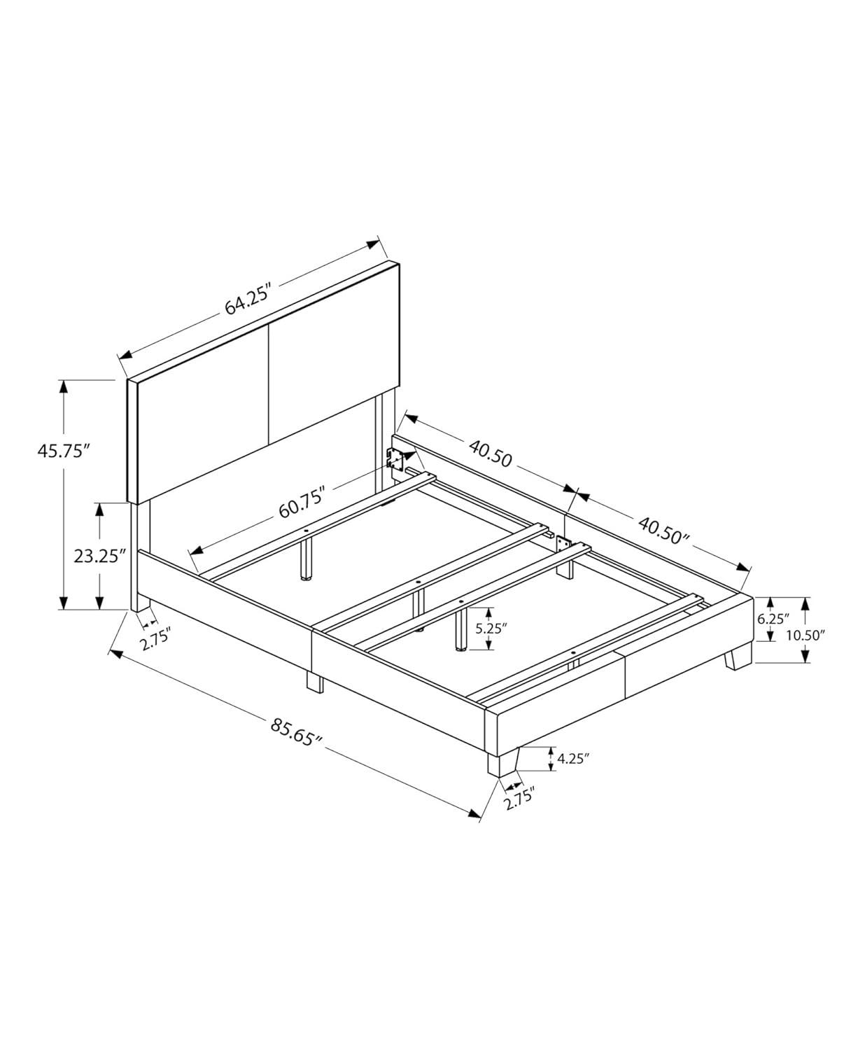 Engelhard Bed, Queen Size, Platform, Bedroom, Frame, Upholstered, Pu Leather Look, Transitional