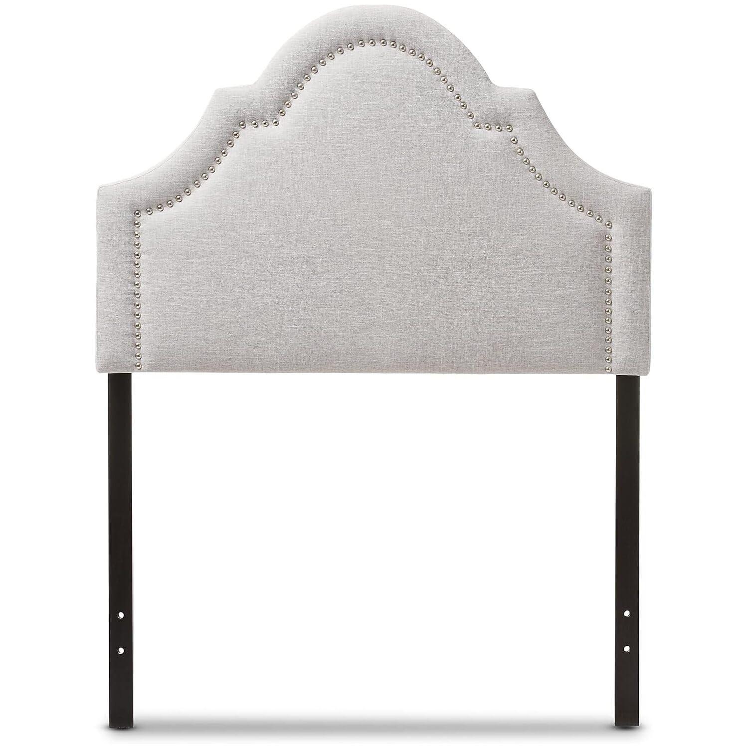 Twin Rita Modern And Contemporary Fabric Upholstered Headboard Grayish Beige - Baxton Studio: Silver Nailhead Trim, Rubberwood Frame