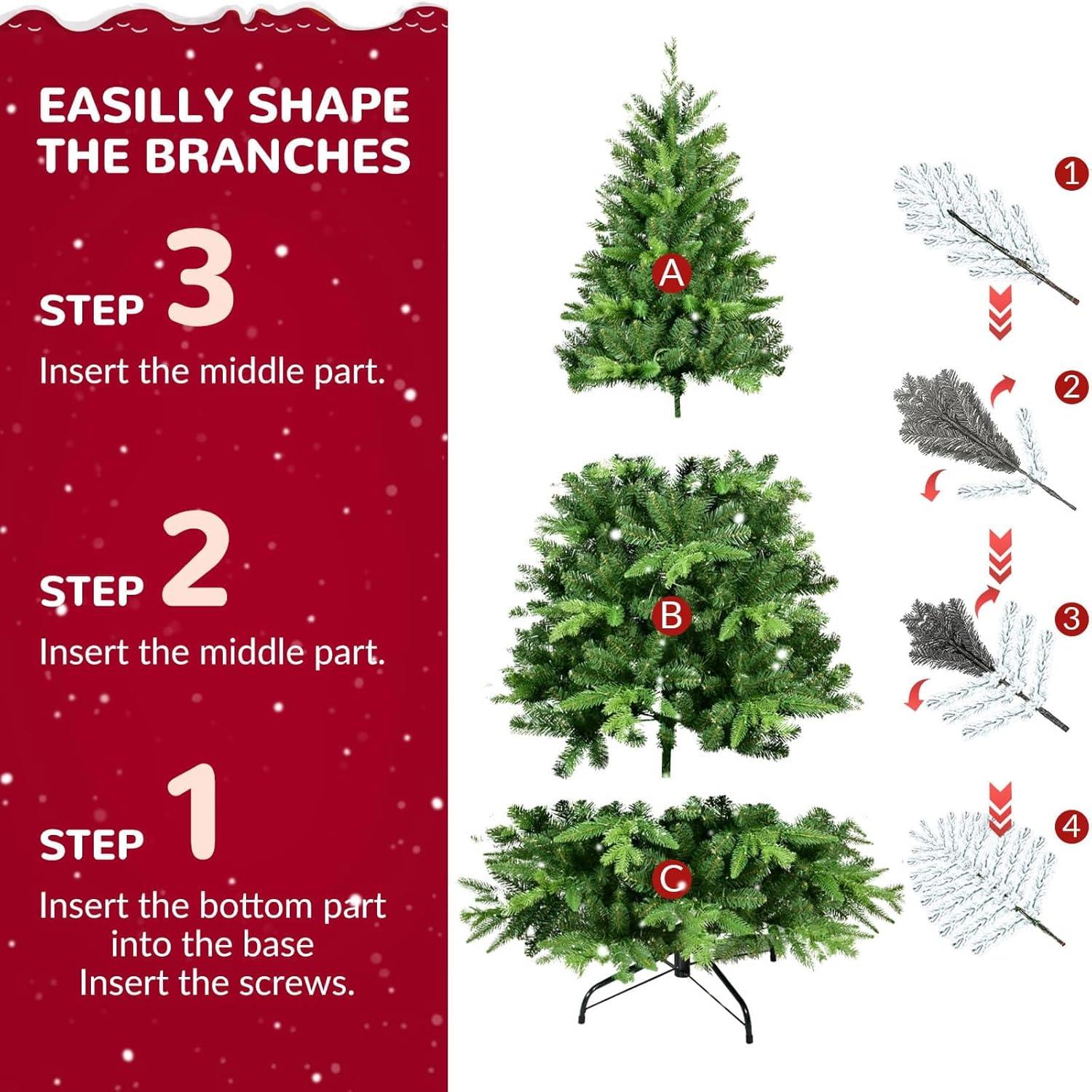 PAPROOS Prelit Christmas Trees, 5FT Artificial Christmas Tree with 250 Warm White LED Lights and 850 Branch Tips, Indoor Prelit Xmas Tree for Holiday Decor, Green