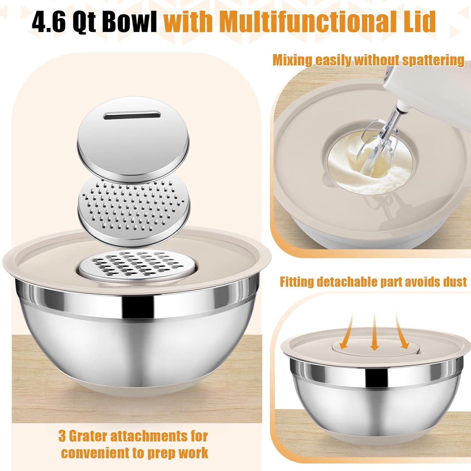 Khaki Stainless Steel Nesting Mixing Bowls with Lids Set of 5