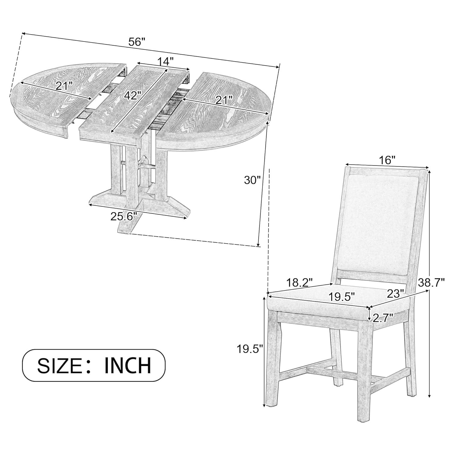 Bellemave Extendable Dining Table Set for 4, 5-Piece Round Table Set with 4 Chairs, Circle Table with Upholstered Chairs, Oval Kitchen Table Set with Extendable Table (Natural Wood Wash)