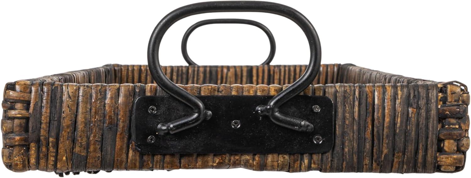 3R Studios Black Rattan and Wood Tray with Handles