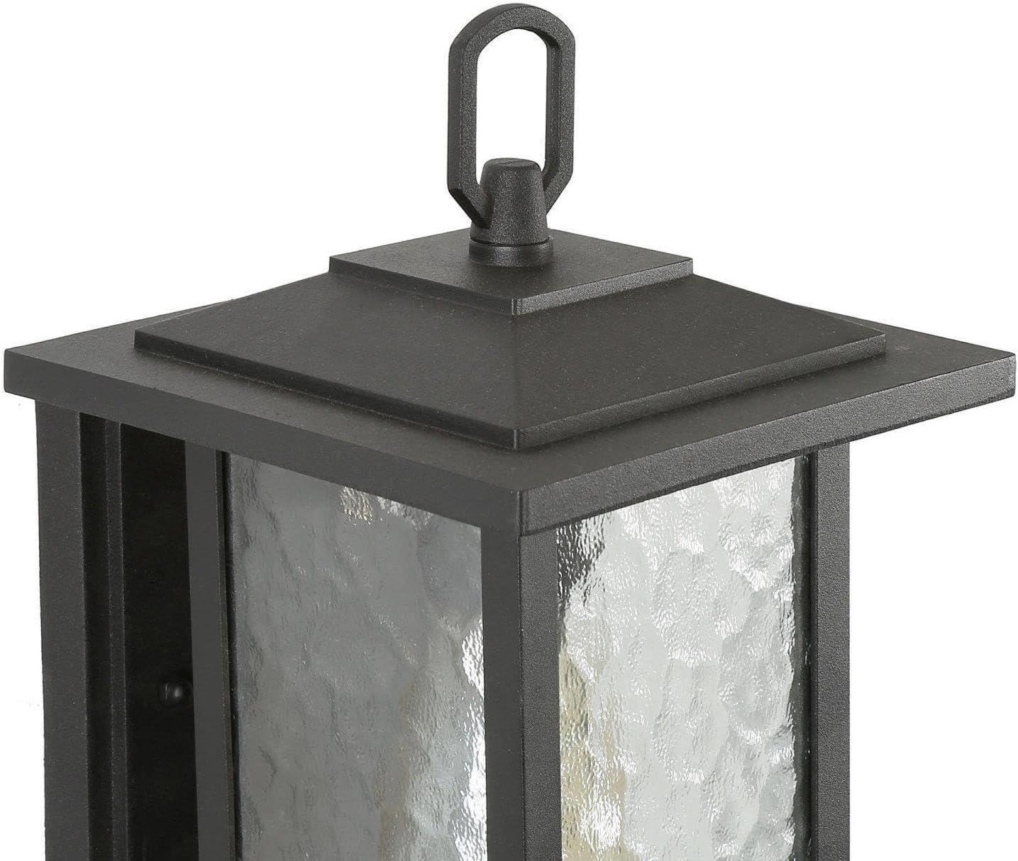 LOG BARN Black Outdoor Wall Light Fixture, Modern Farmhouse Rectangular Porch Lights Outdoor Wall Mount with Water Ripple Glass, Waterproof Outside Exterior Sconce Lights for House, Front Door, Garage