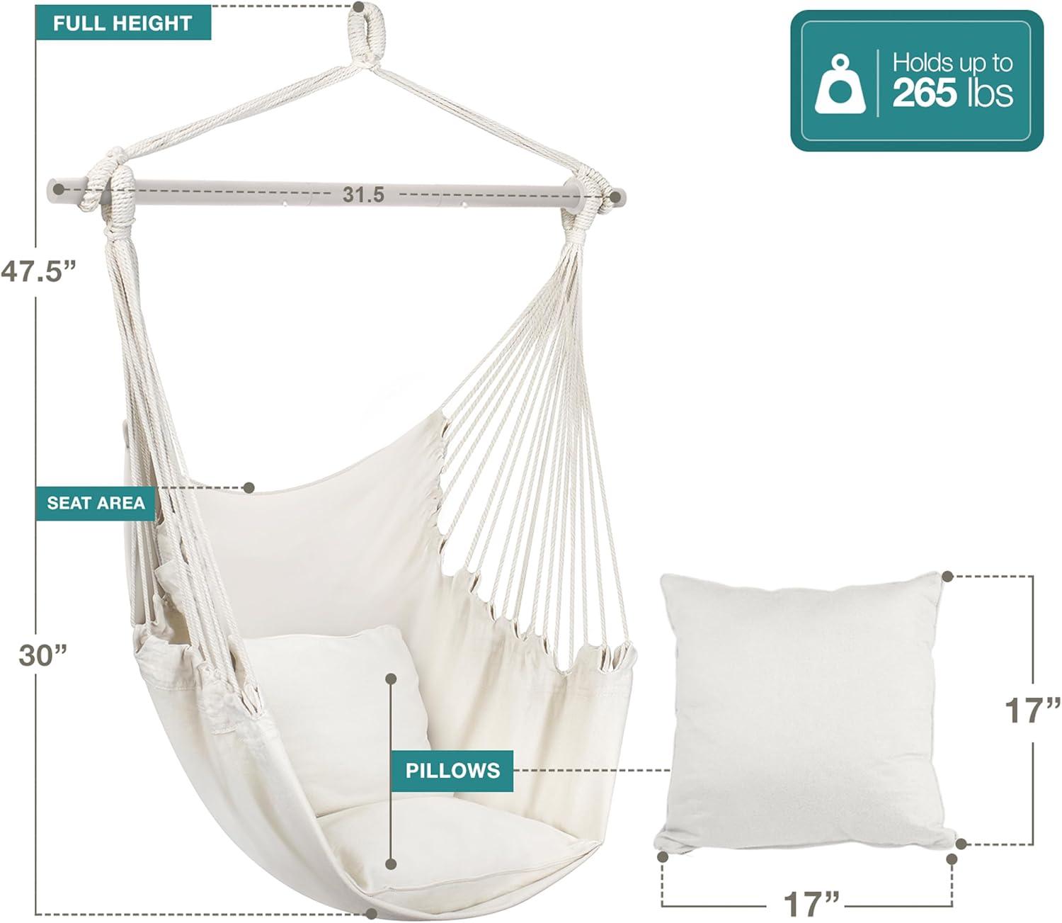 Liuyao Stylish Swing Chair - Fine Cotton Weave for Super Comfort & Durability- Hanging Hammock Chair w/2 Seat Cushions- Portable Outdoor Hanging Chair w/Hardware Kit - Indoor Outdoor Use - Max 265lbs