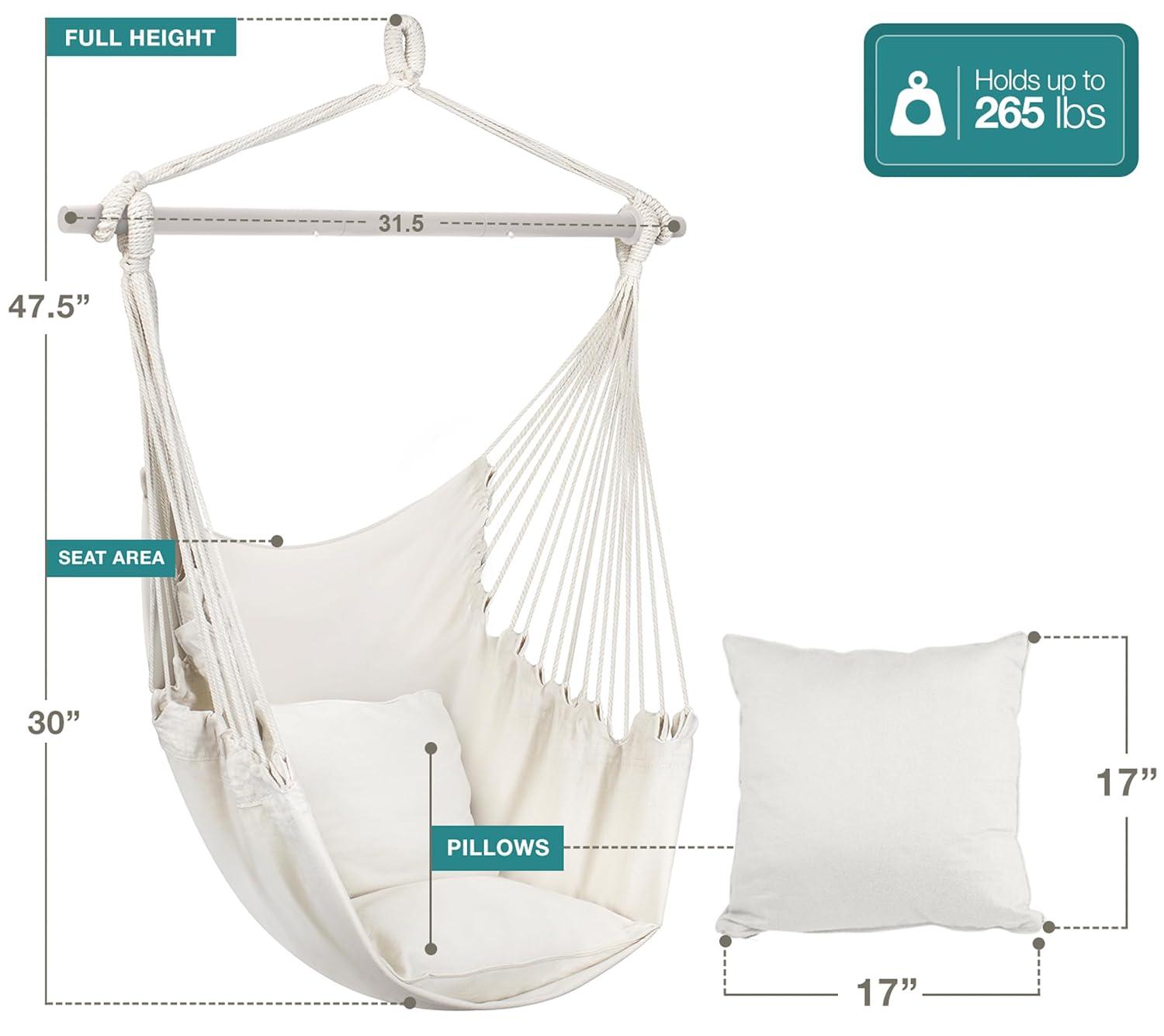 Liuyao Stylish Swing Chair - Fine Cotton Weave for Super Comfort & Durability- Hanging Hammock Chair w/2 Seat Cushions- Portable Outdoor Hanging Chair w/Hardware Kit - Indoor Outdoor Use - Max 265lbs