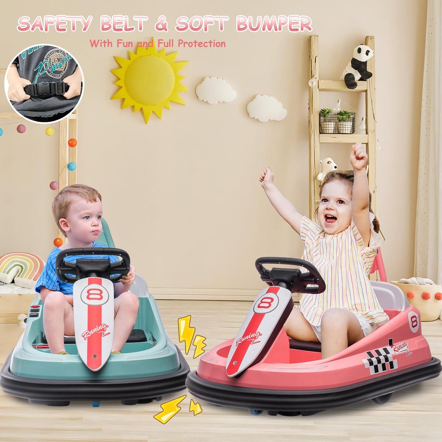 CIPACHO 6V Kids Ride-On Bumper Car with 360° Spinning and Dual Motors, Bumper Cars for Toddlers 2-5, Pink