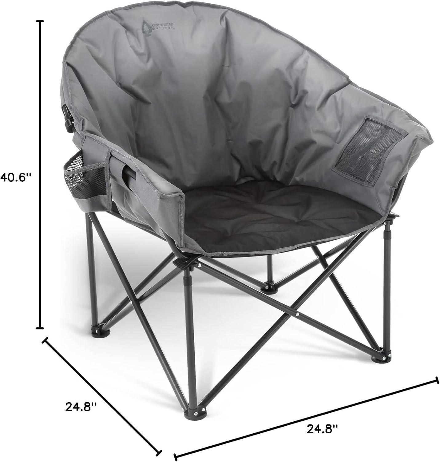 Arrowhead Outdoor Oversized Heavy-Duty Club Folding Camping Chair w/External Pocket, Cup Holder, Portable, Padded, Moon, Round, Bag (Granite Grey)