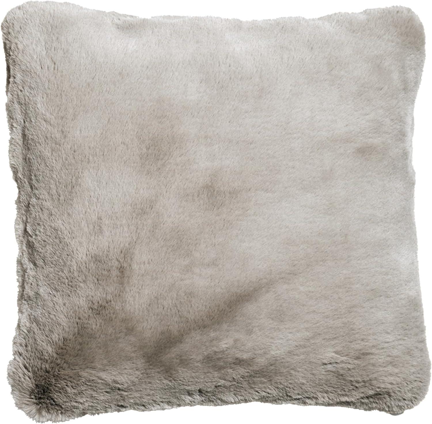 Greige Faux Fur Square Throw Pillow with Polyester Fill