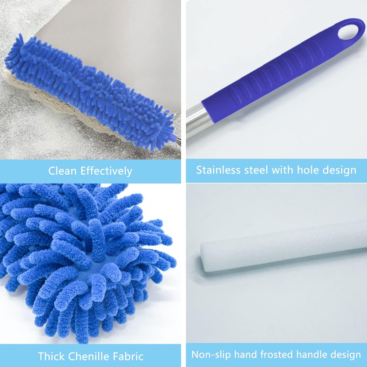 Microfibre Duster with 100" Telescopic Extension Pole Kit for High Ceilings, Cleaning Fan Cobweb, Reusable and Washable Lightweight for Ceiling Fan Webs, Blinds