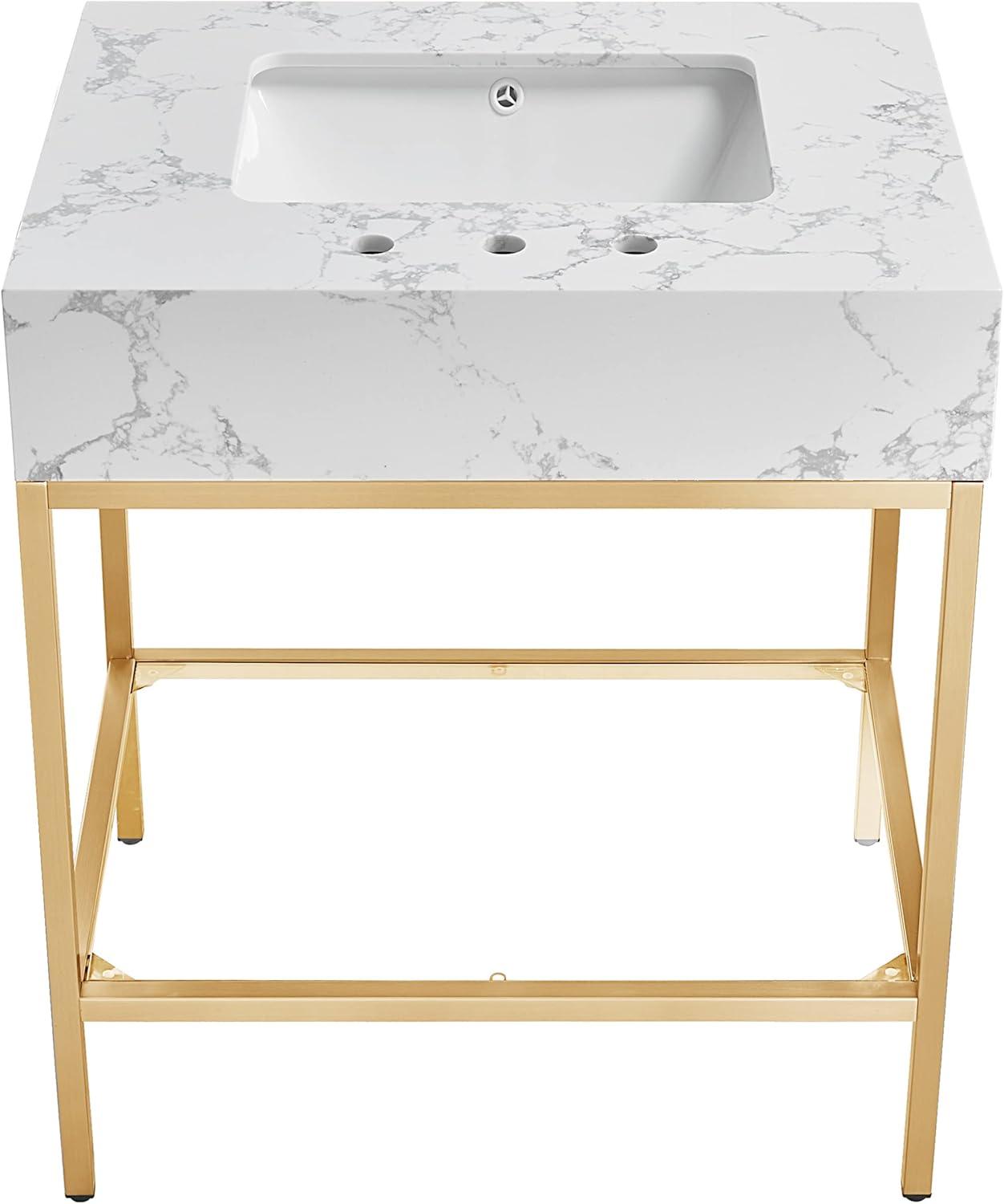 Meridian Furniture Marmo White Artificial Marble Bathroom Vanity