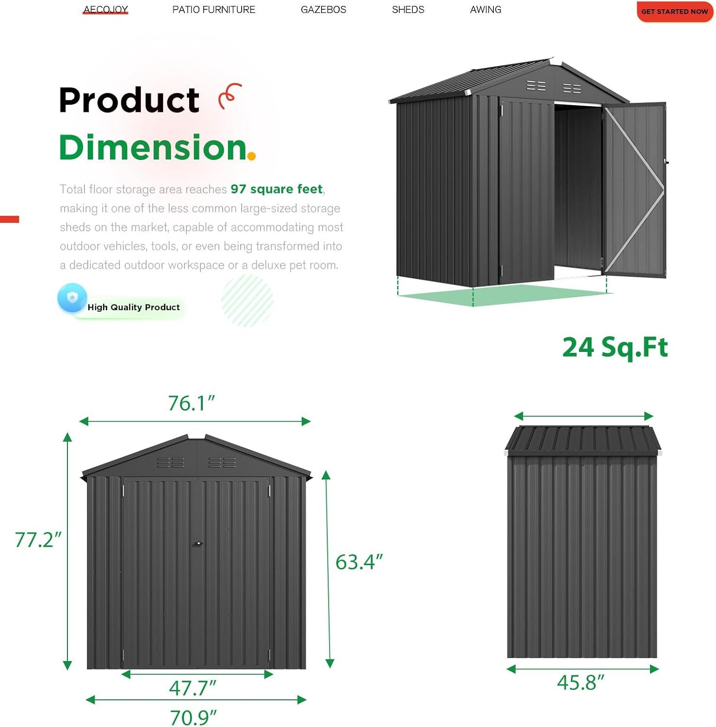 AECOJOY 5' x 3' Outdoor Metal Storage Shed with Lockable Door for Backyard in Dark Gray