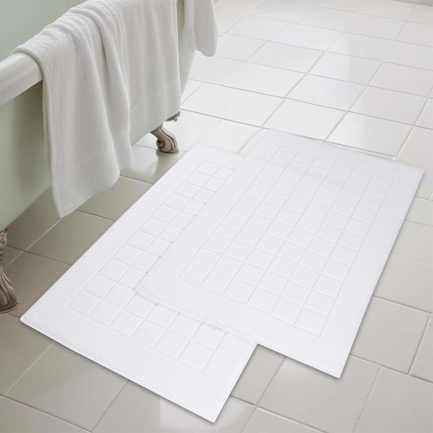 Nora Cotton Terry Solid Absorbent Thick Checkered Washable Bath Mat Set Of 2