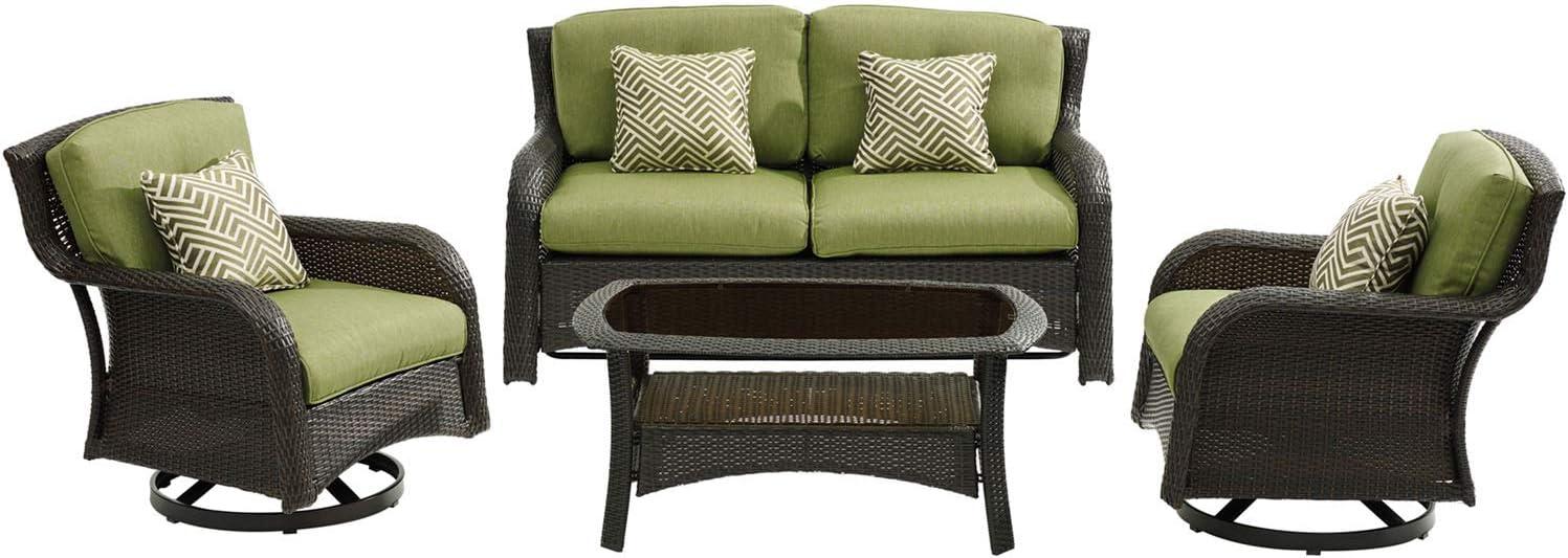 Hanover Strathmere 4-Piece Wicker and Steel Outdoor Conversation Set, Cilantro Green