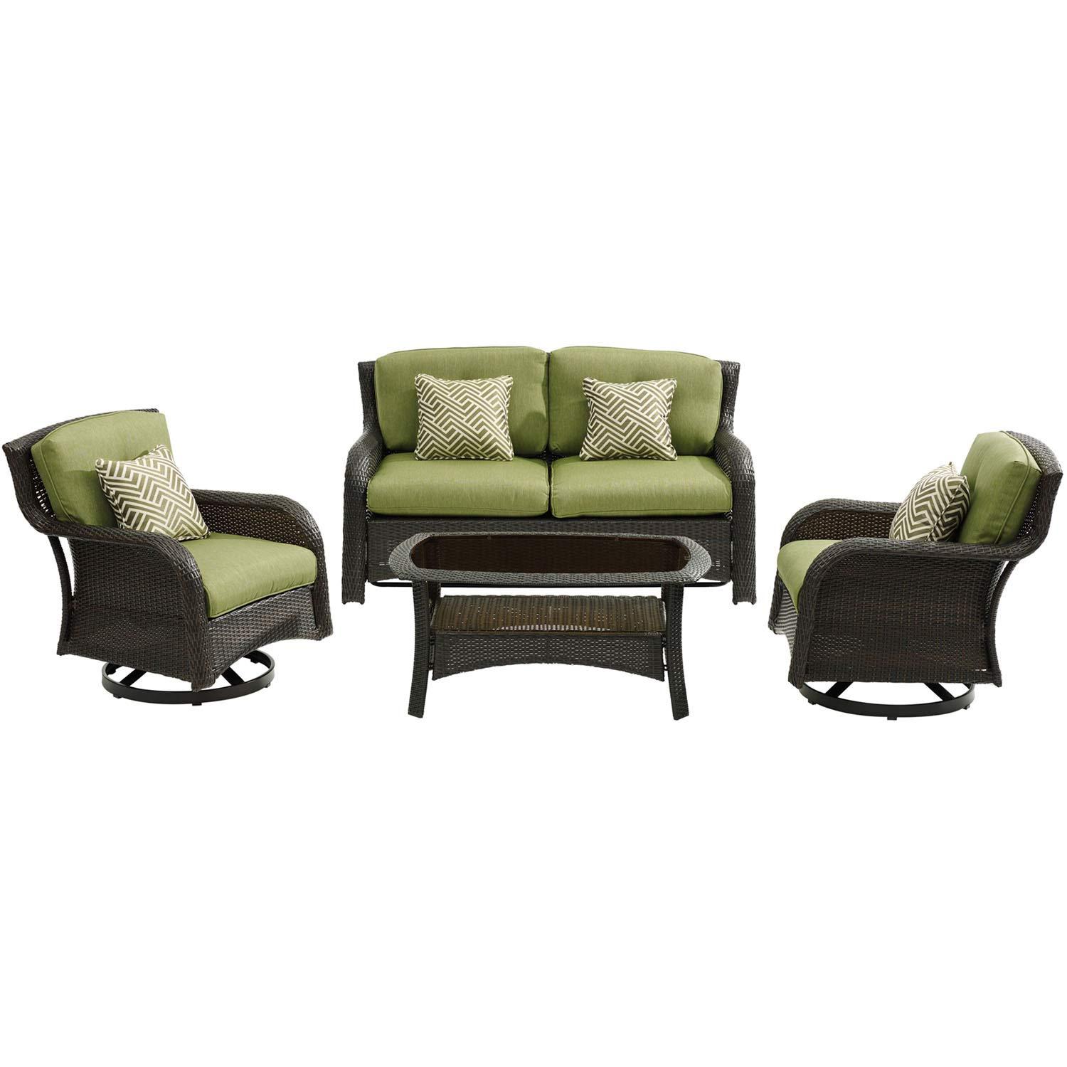 Hanover Strathmere 4-Piece Wicker and Steel Outdoor Conversation Set, Cilantro Green