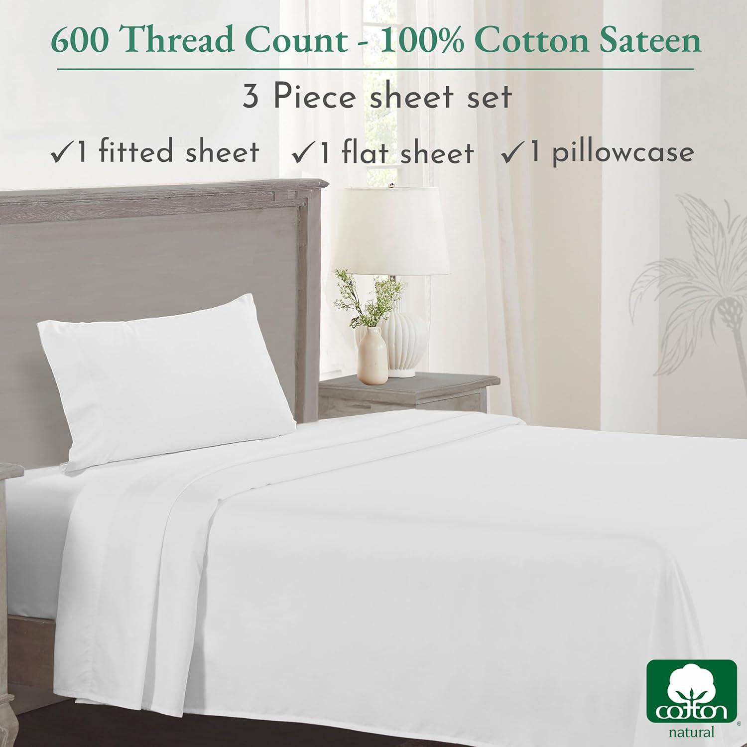 5-Star Luxury Sheet Set | 600 Thread Count 100% Cotton Sateen | Soft & Crisp Bed Sheets with Deep Pockets by California Design Den