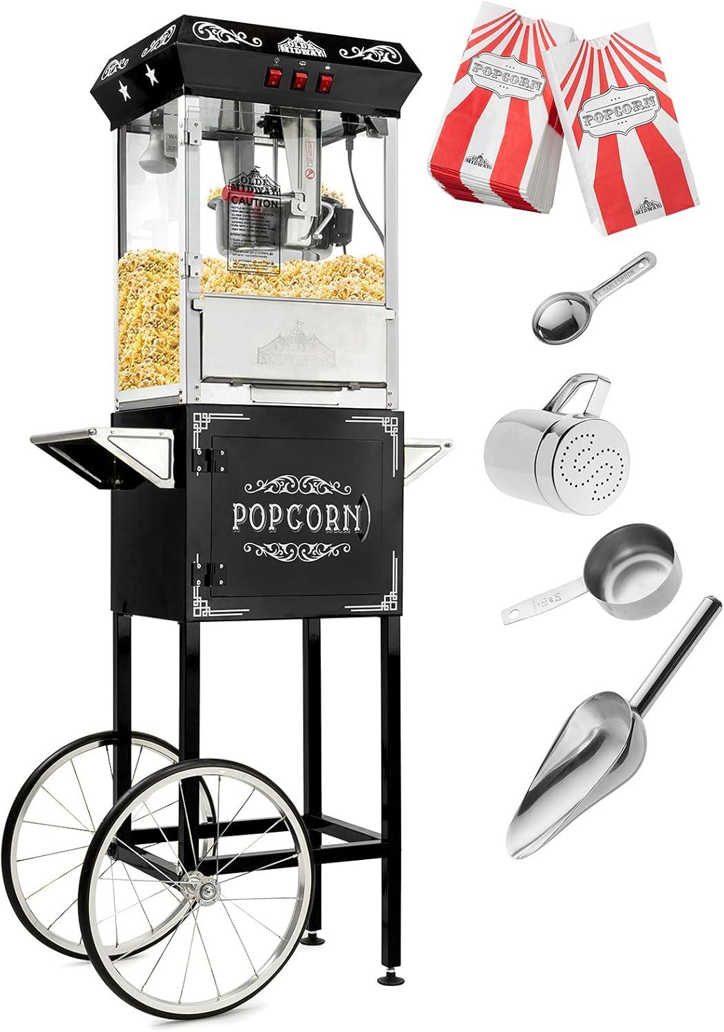 Olde Midway Vintage-Style Popcorn Machine Maker Popper with Cart and 10 Ounce Kettle